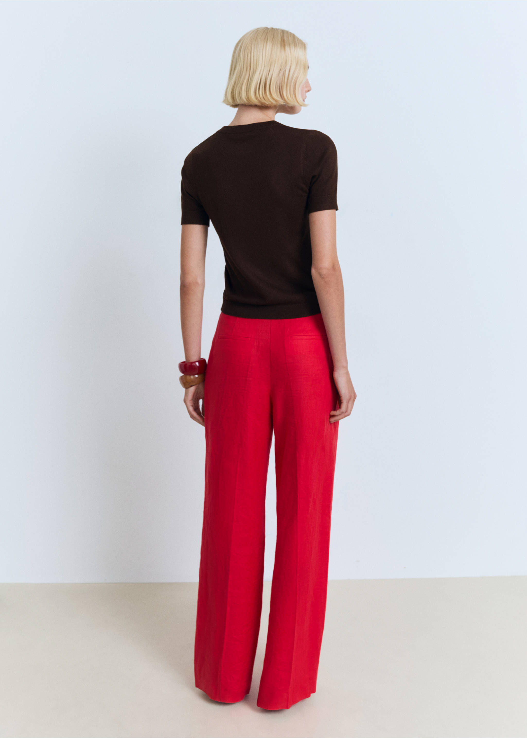 Short-sleeved fine-knit sweater - Reverse of the article, Chocolate. Ref: 17091198-00.