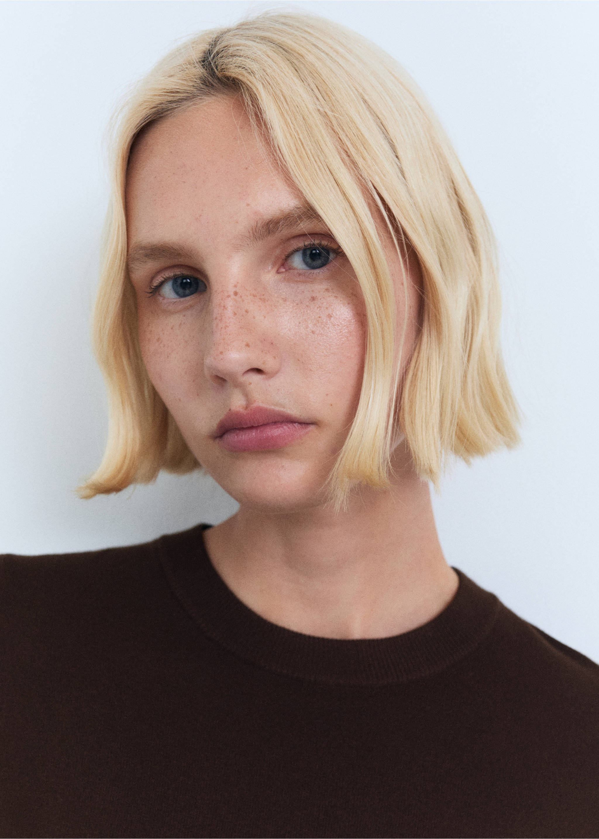 Short-sleeved fine-knit sweater - Details of the article 1, Chocolate. Ref: 17091198-00.