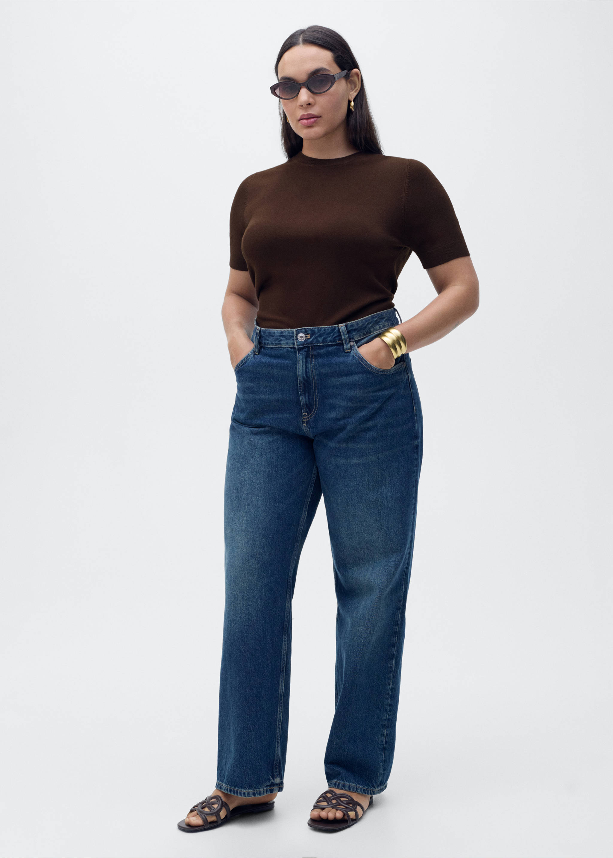 Short-sleeved fine-knit sweater - Details of the article 3, Chocolate. Ref: 17091198-00.