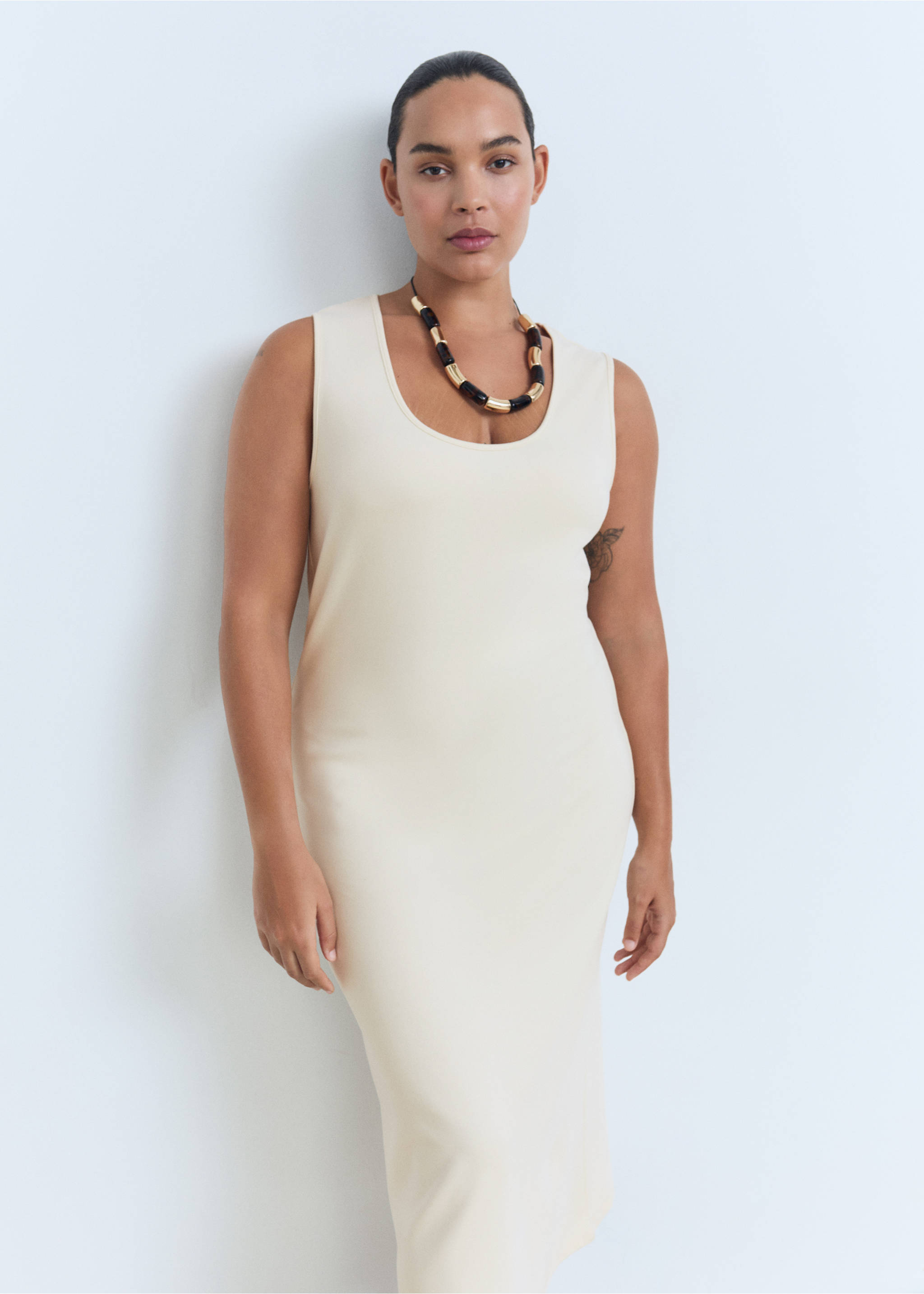Fitted midi-dress - Details of the article 5, Ecru. Ref: 17091199-00.