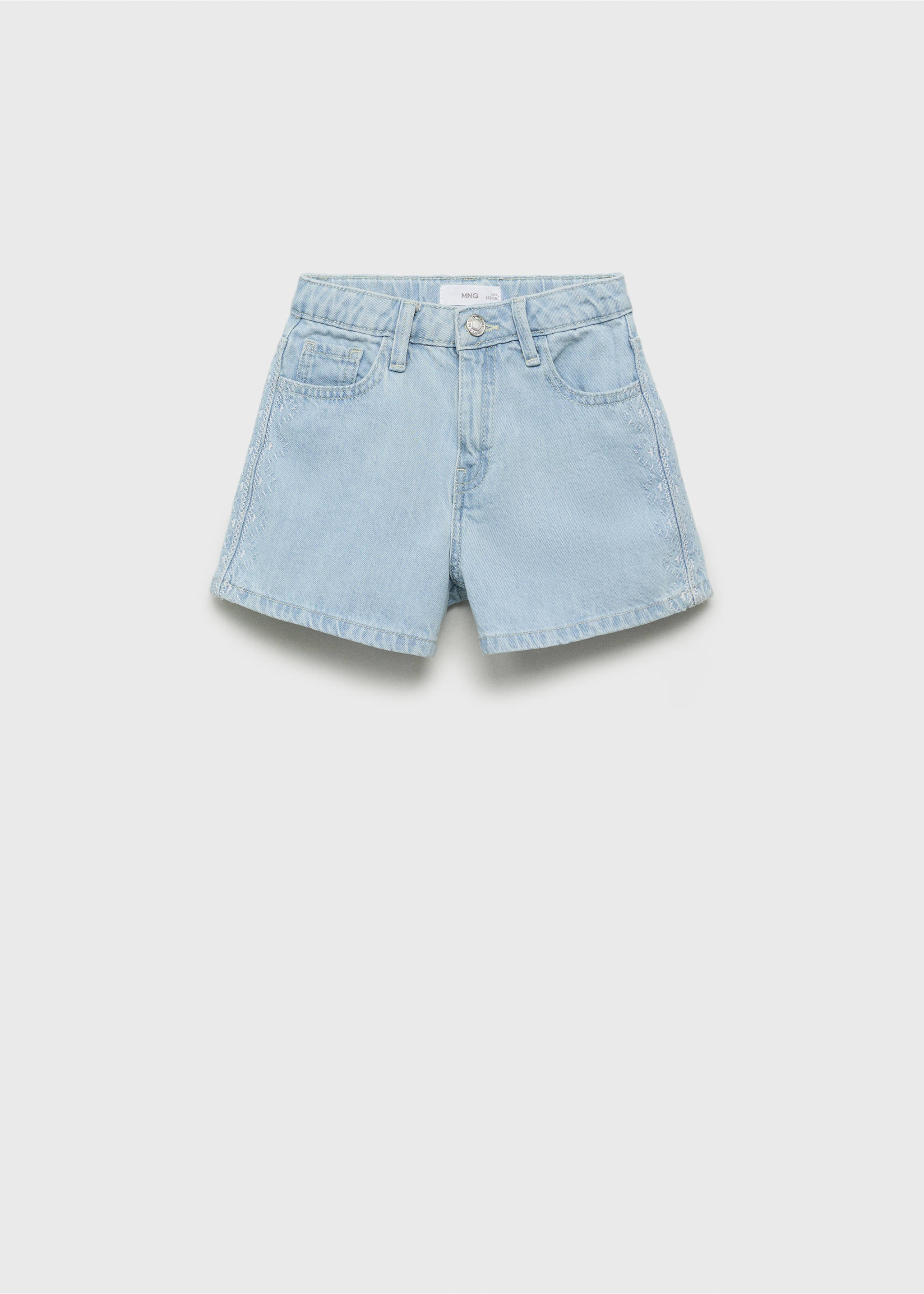 Bestickte Baumwoll-Bermudashorts - Artikel ohne Model, Hellblau. Ref: 17091201-00.