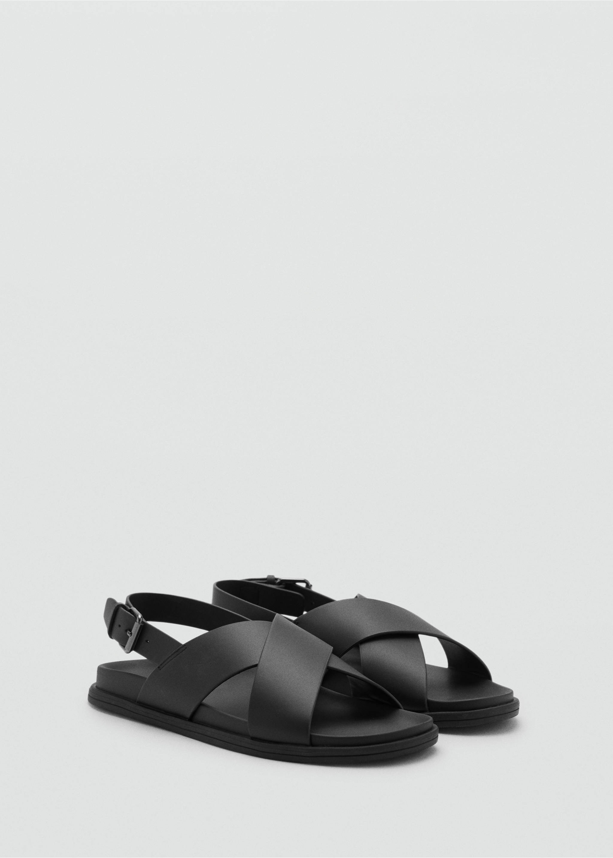 100% leather crossed strap sandal - Medium plane, Black. Ref: 17091215-00.