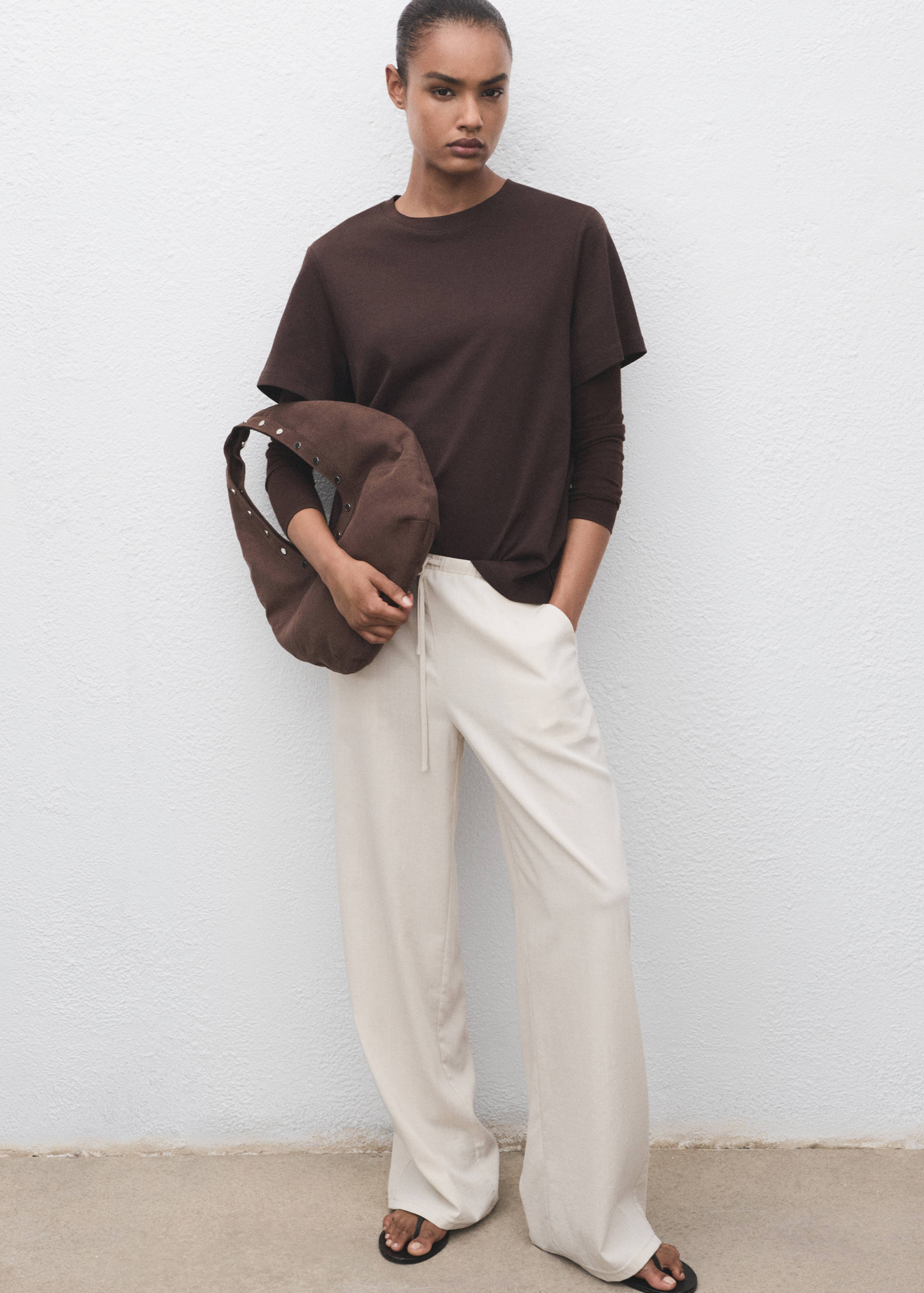 Drawstring straight trousers - General plane