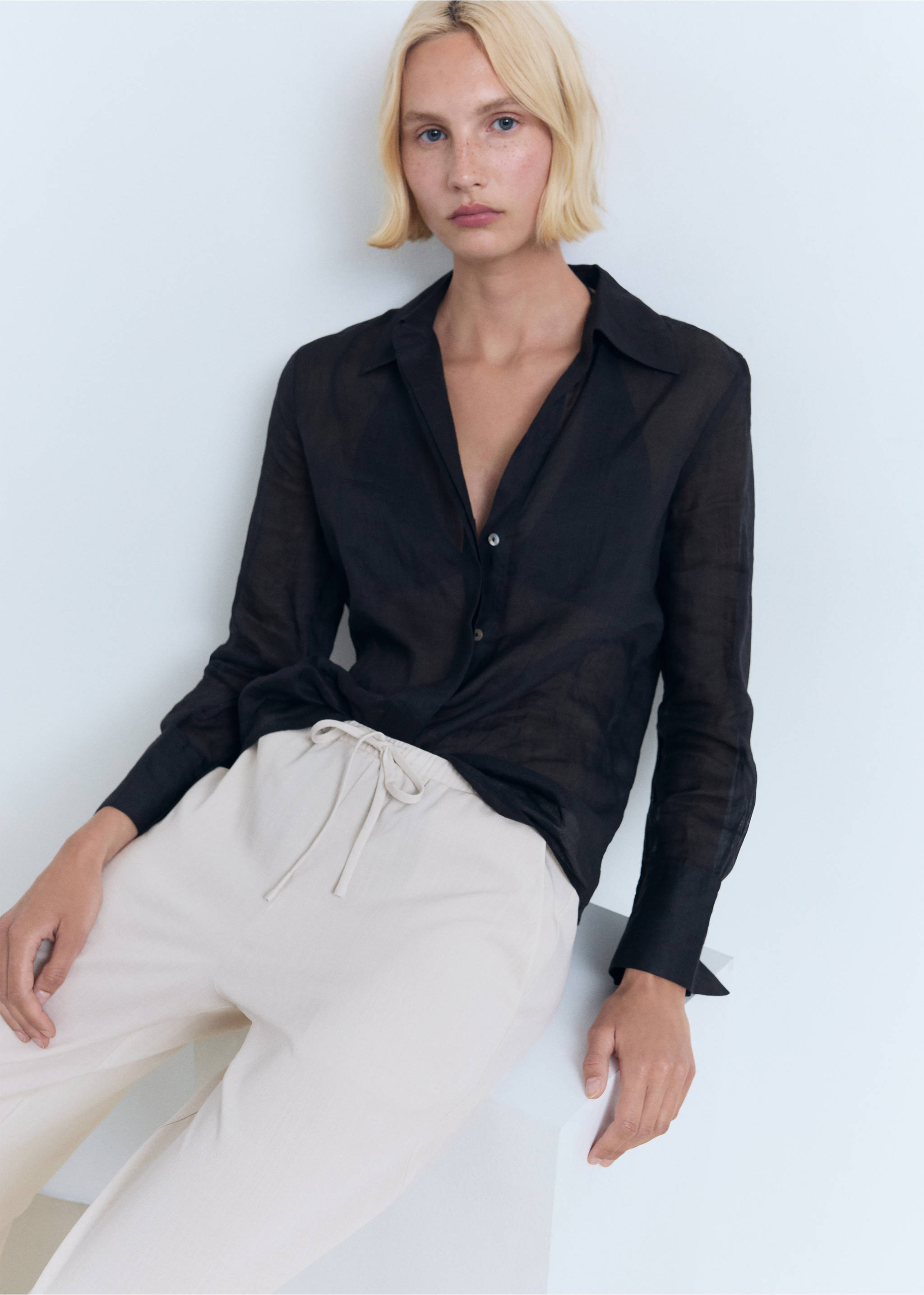 Rett bukse med snor - Artikkeldetalj 6, Ecru. Ref: 17091218-00.