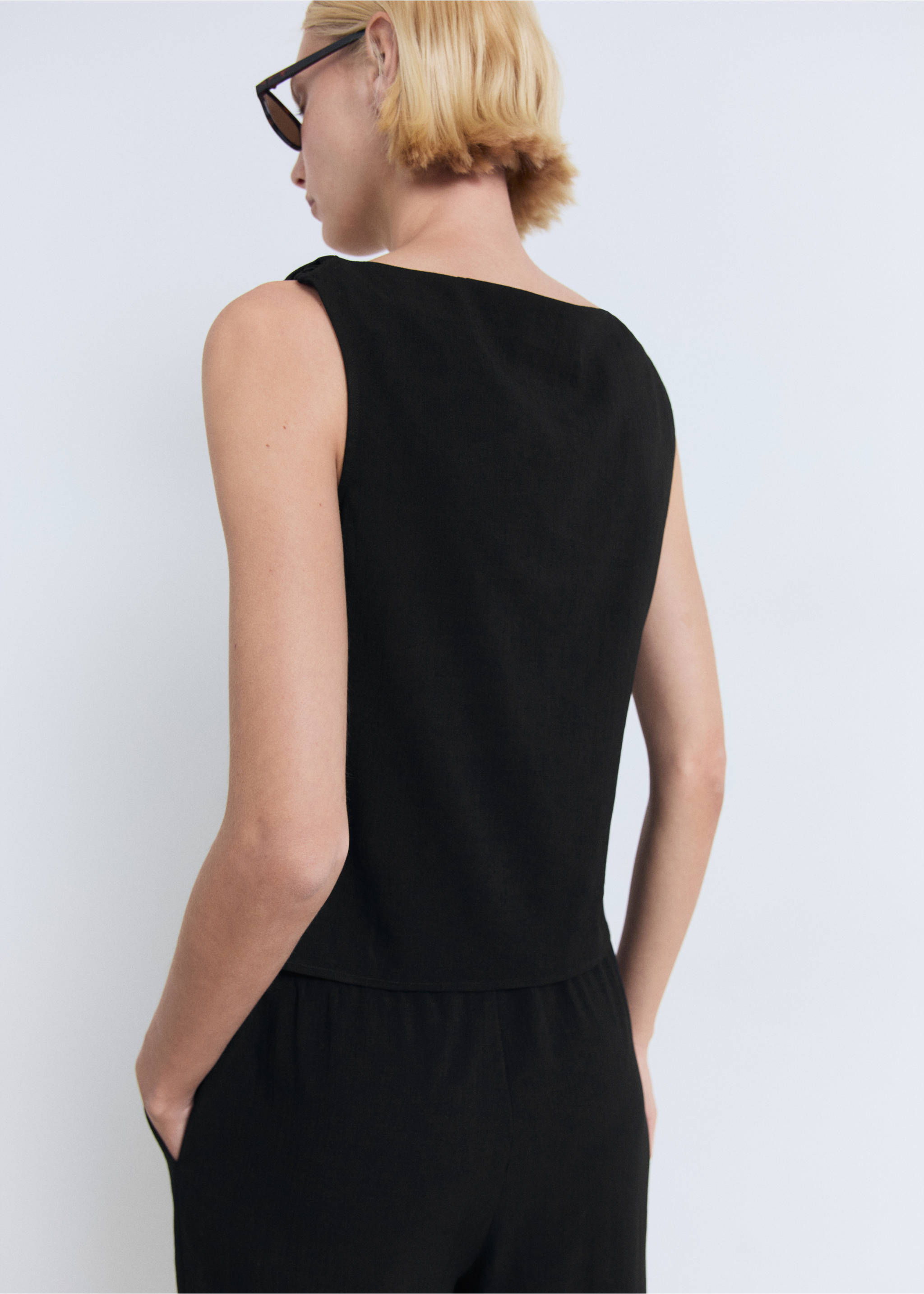 Drawstring straight trousers - Reverse of the article, Black. Ref: 17091218-00.