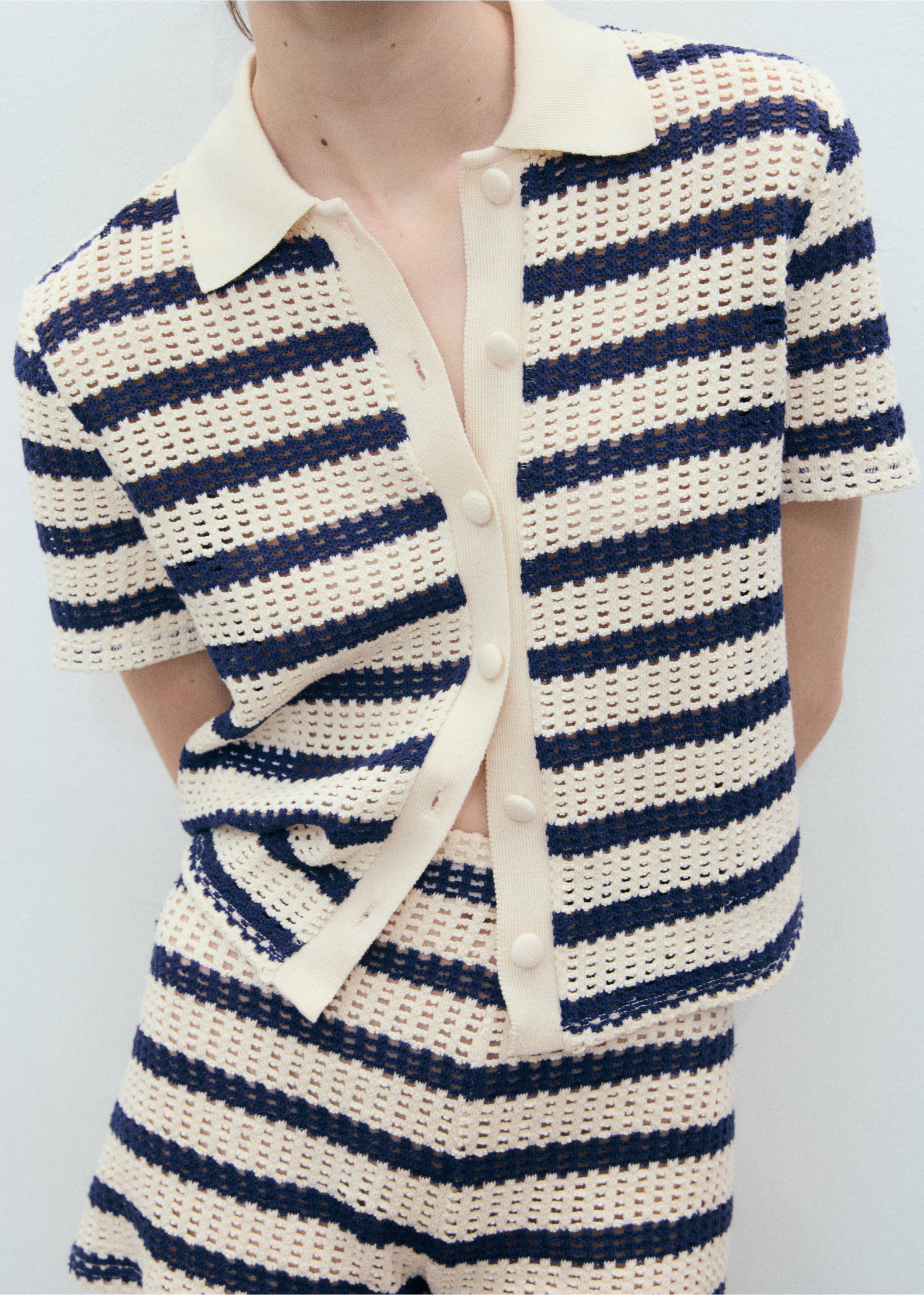 Short sleeve striped cardigan - Medium plane, Navy. Ref: 17091219-00.