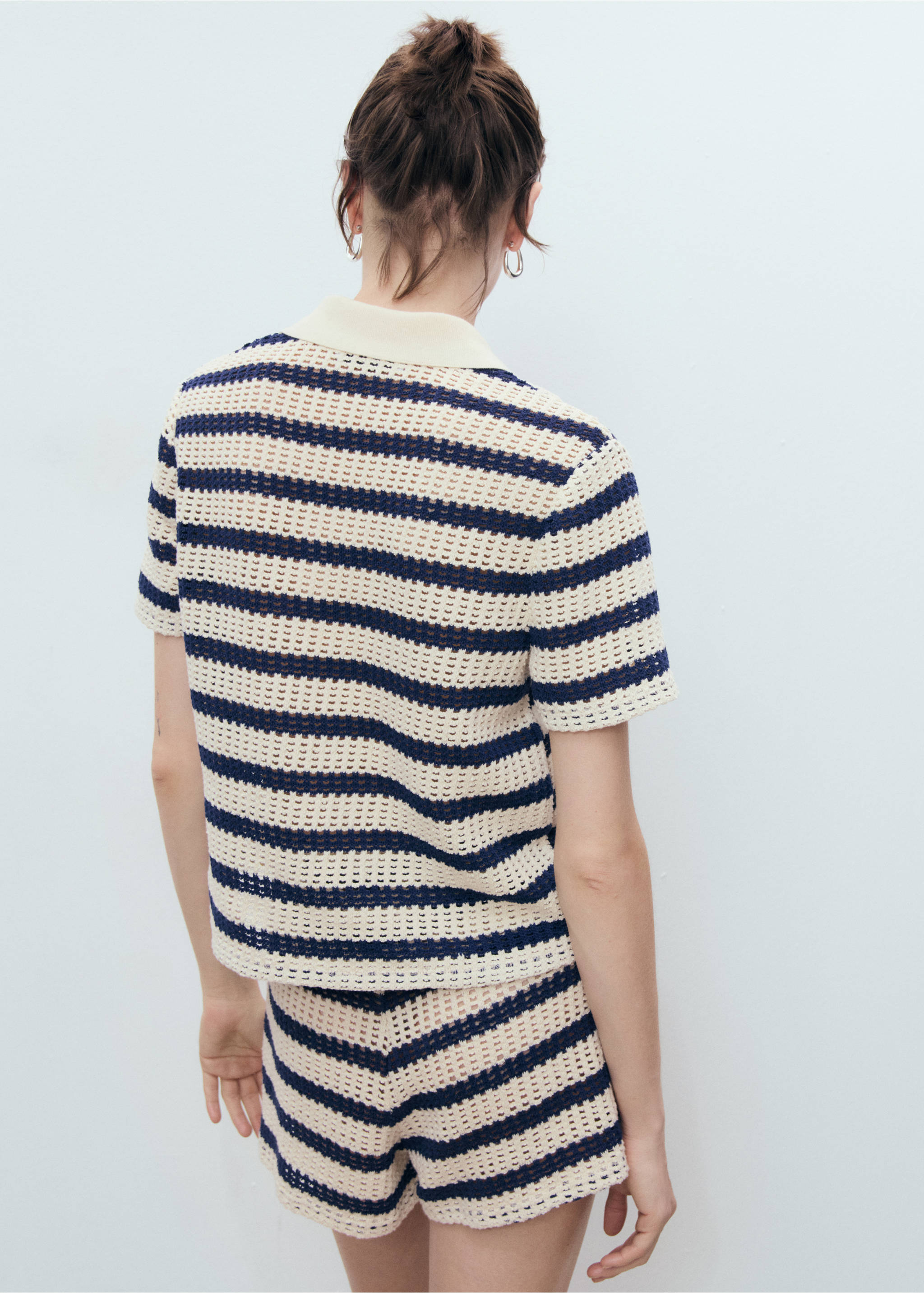 Short sleeve striped cardigan - Reverse of the article, Navy. Ref: 17091219-00.