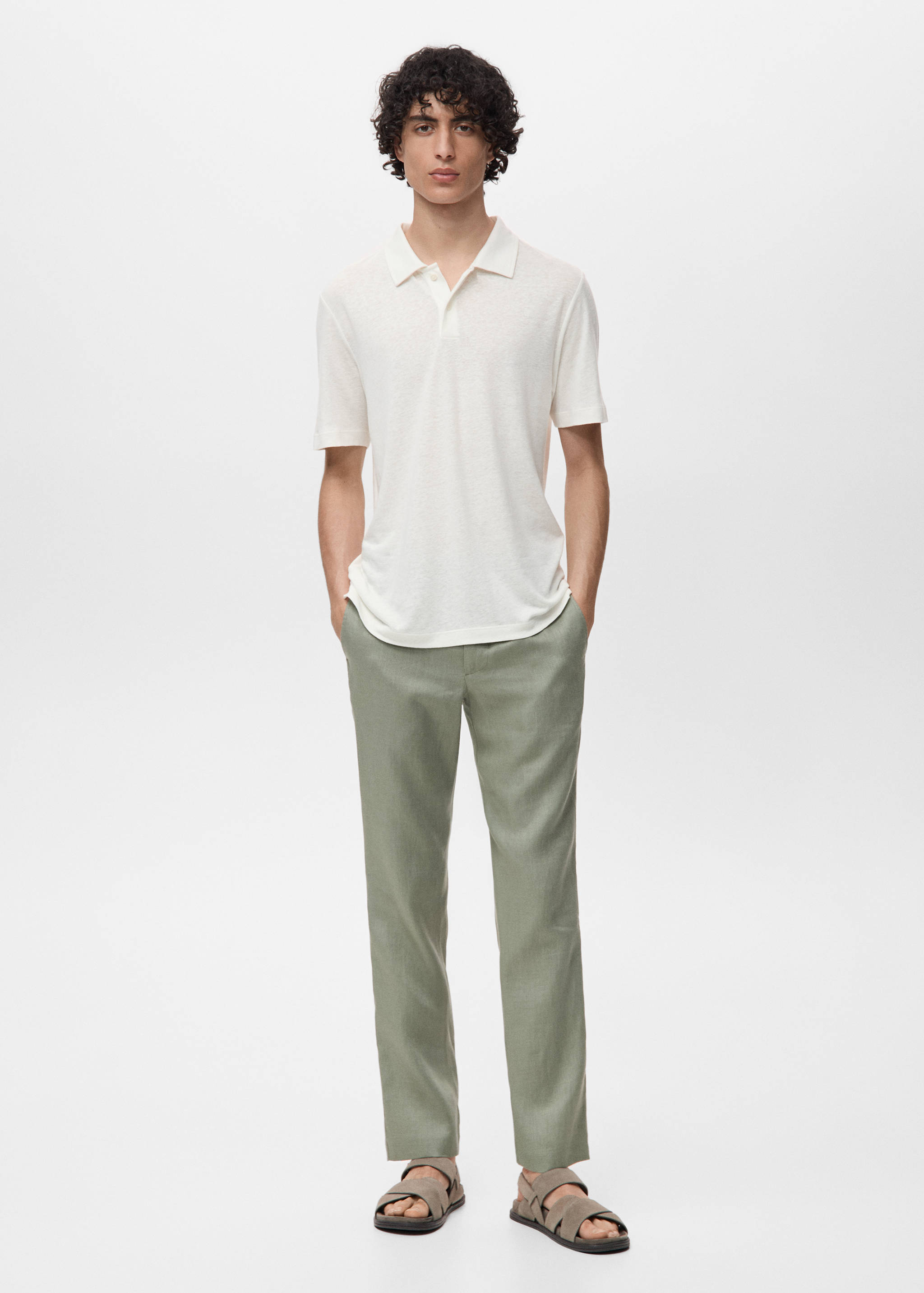 Linnen slim-fit poloshirt - Overzichtstekening