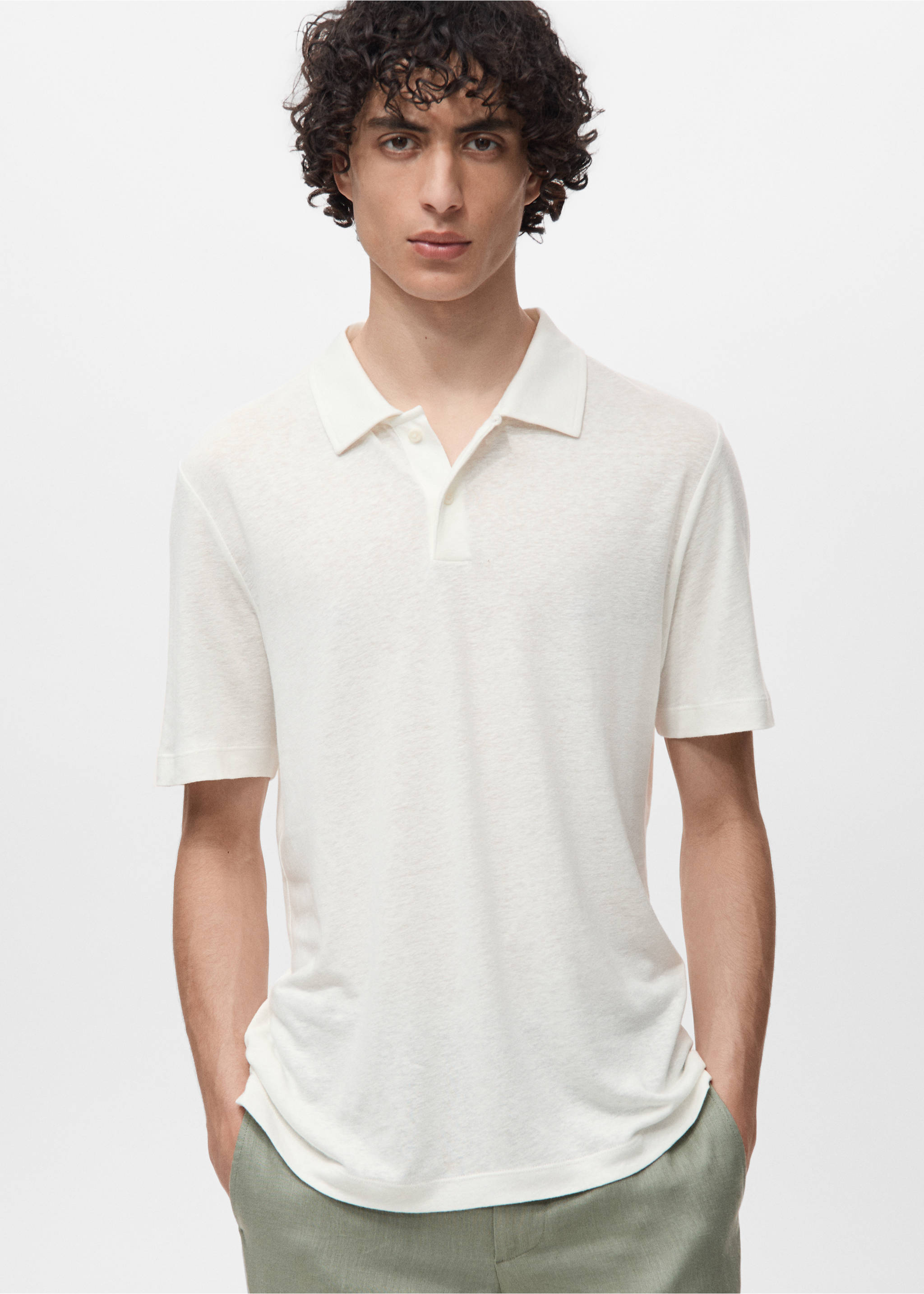 Polo lin slim-fit - Plan moyen, Blanc. Ref: 17091226-00.