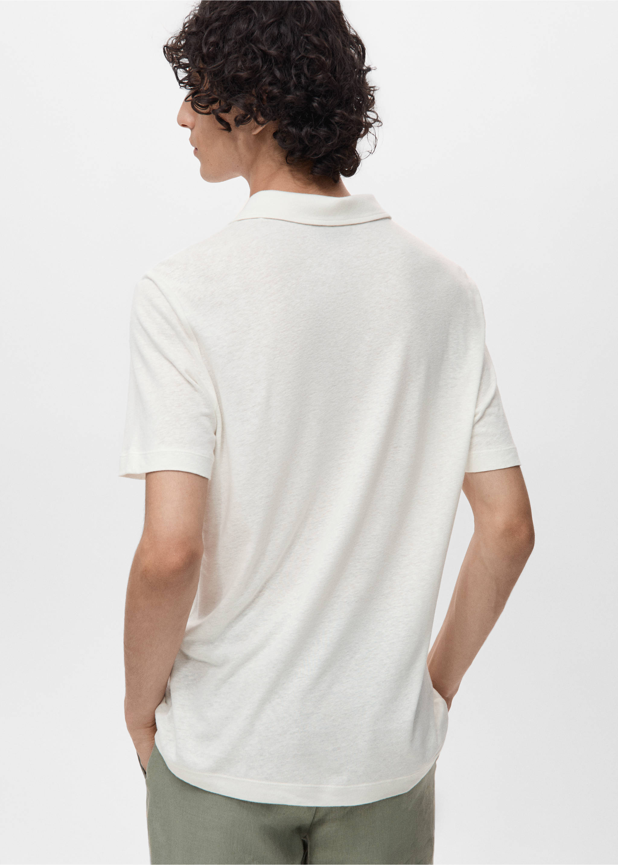 Polo lin slim-fit - Verso de l’article, Blanc. Ref: 17091226-00.