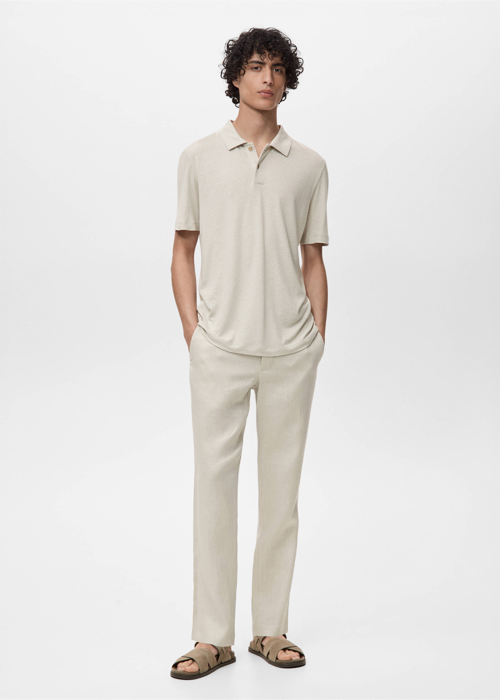 Polo lino slim-fit - Piano generale, Grigio ghiaccio. Ref: 17091226-00.