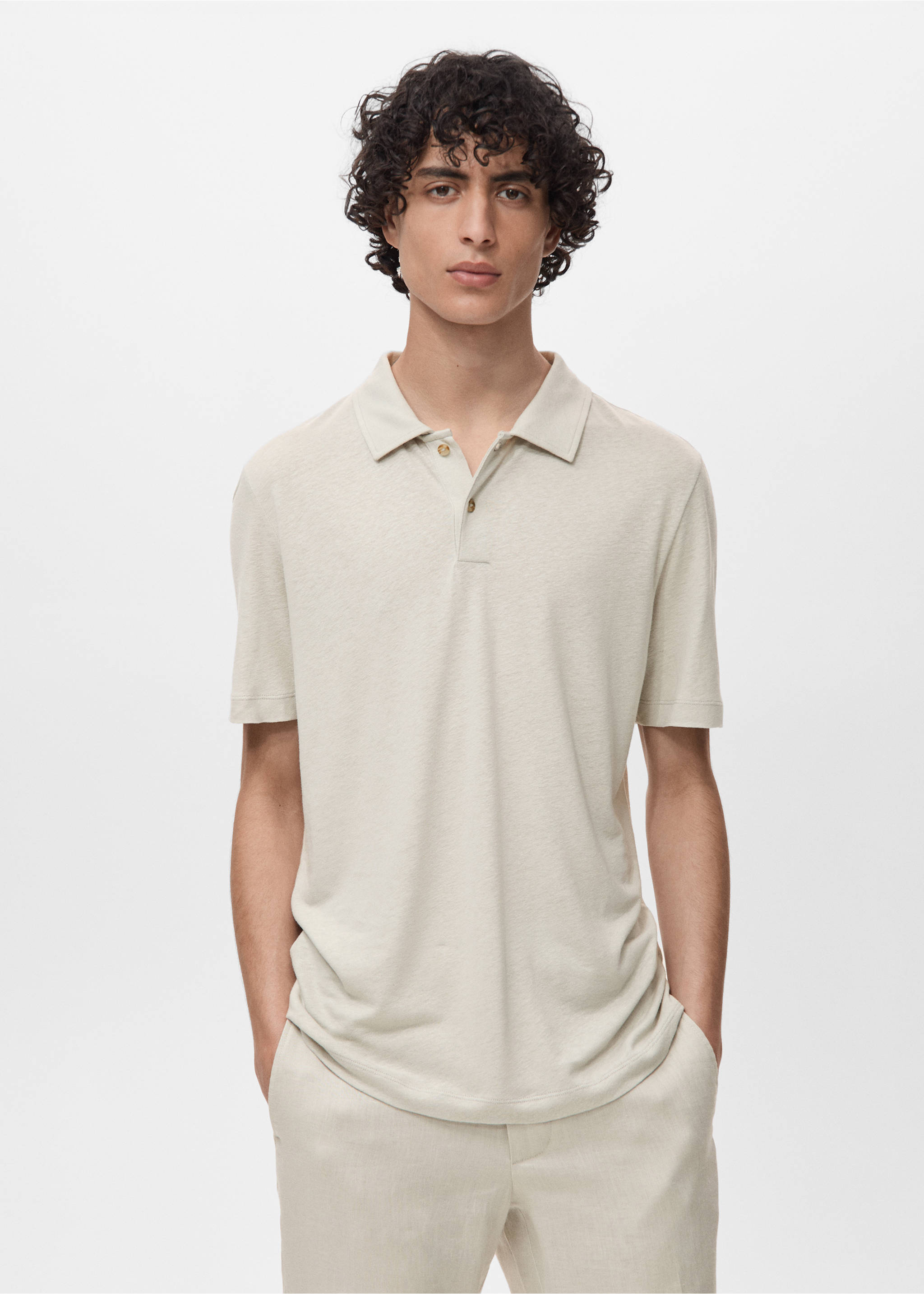 Polo lino slim-fit - Piano medio, Grigio ghiaccio. Ref: 17091226-00.