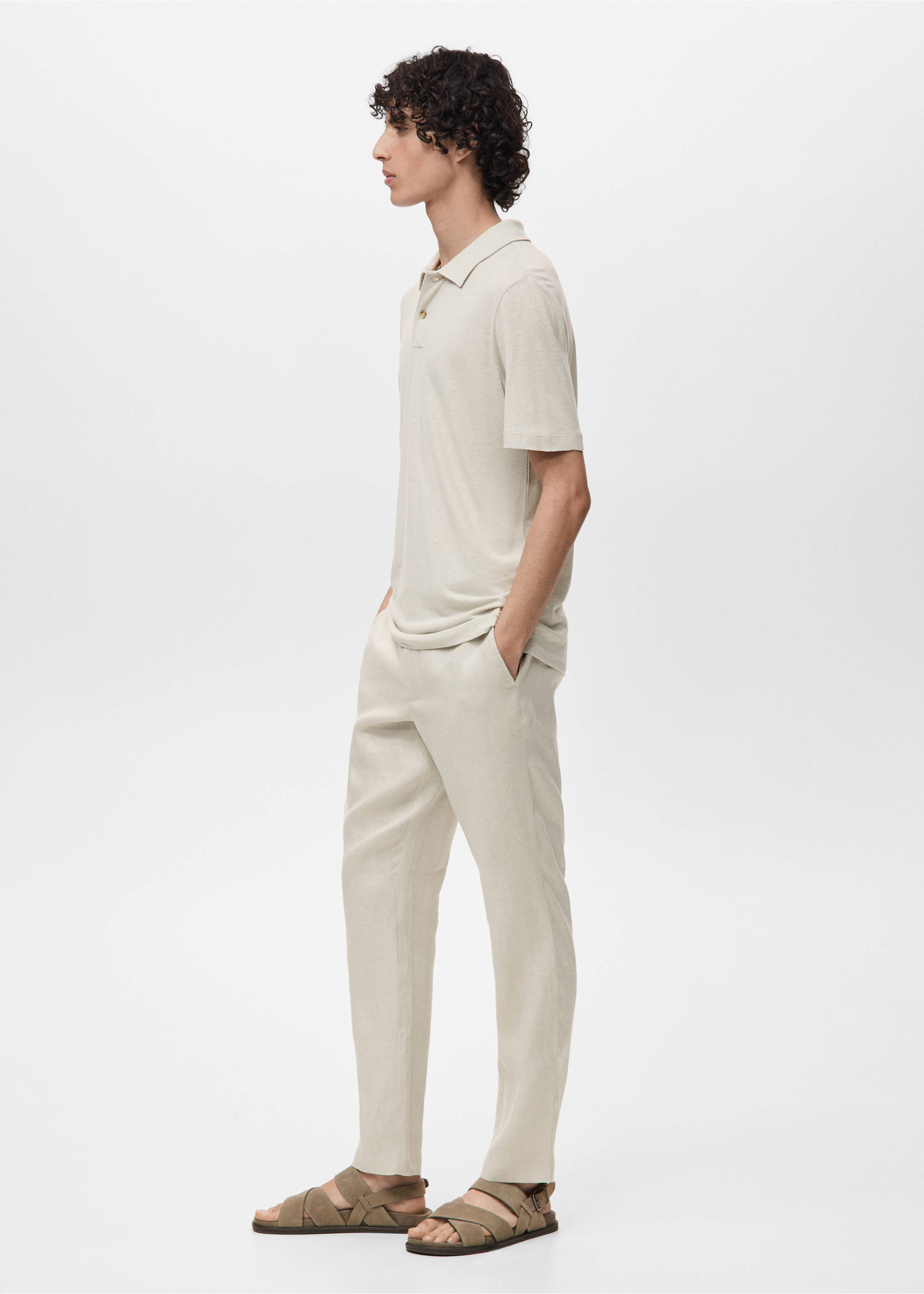Polo lino slim-fit - Dettaglio dell'articolo 2, Grigio ghiaccio. Ref: 17091226-00.