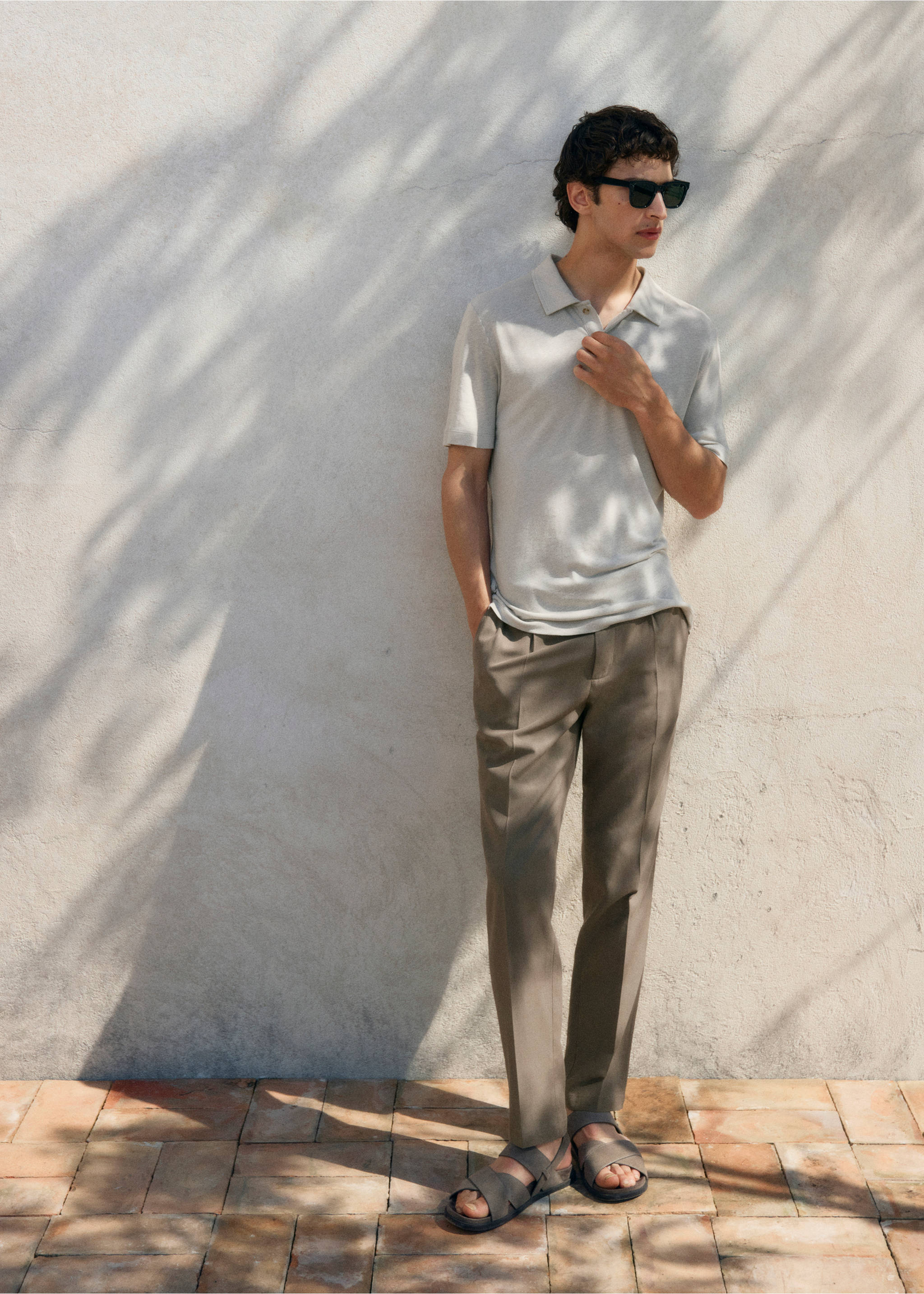 Polo lino slim-fit - Dettaglio dell'articolo 3, Grigio ghiaccio. Ref: 17091226-00.