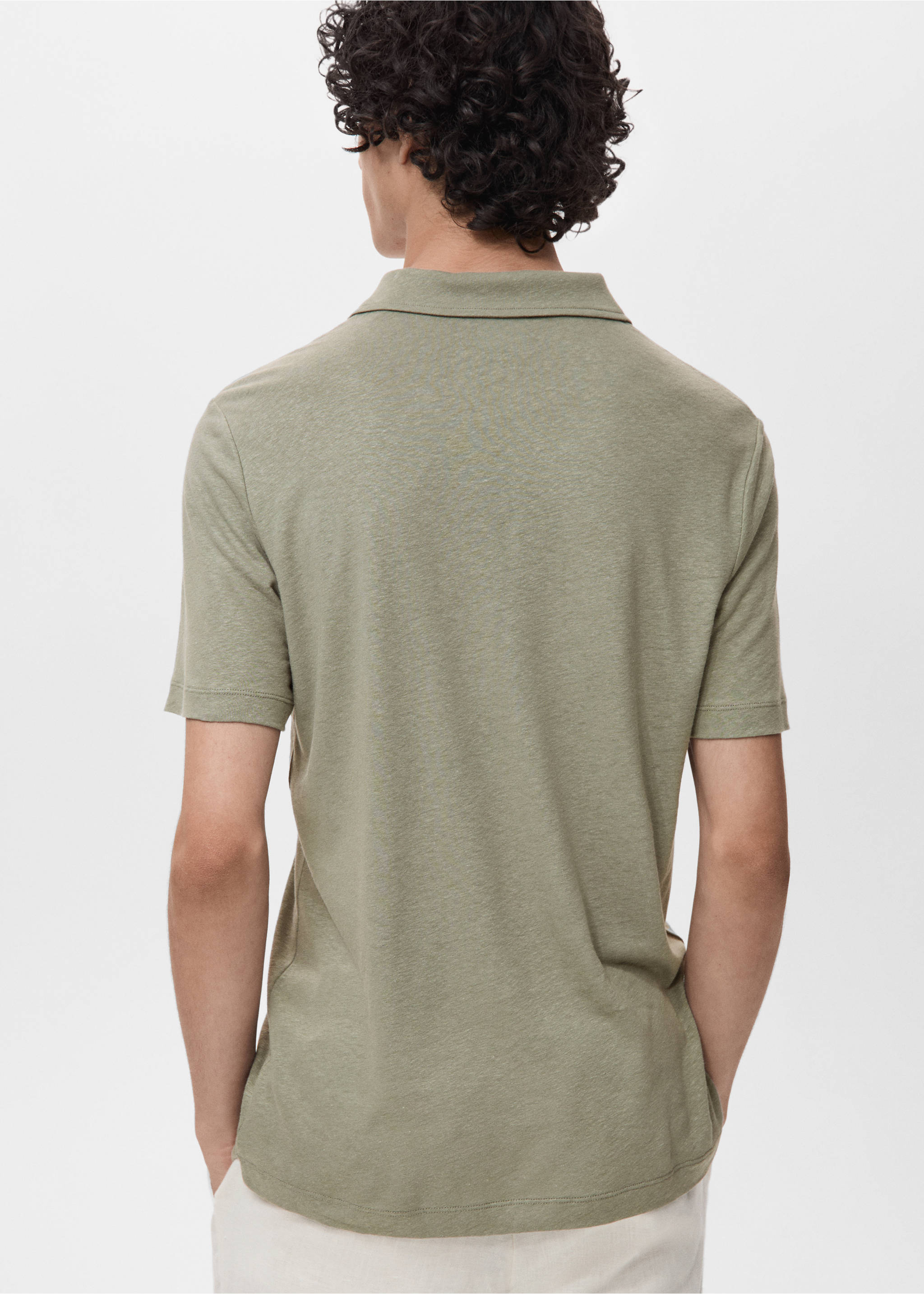 Polo lino slim-fit - Retro dell'articolo, Verde medio. Ref: 17091226-00.