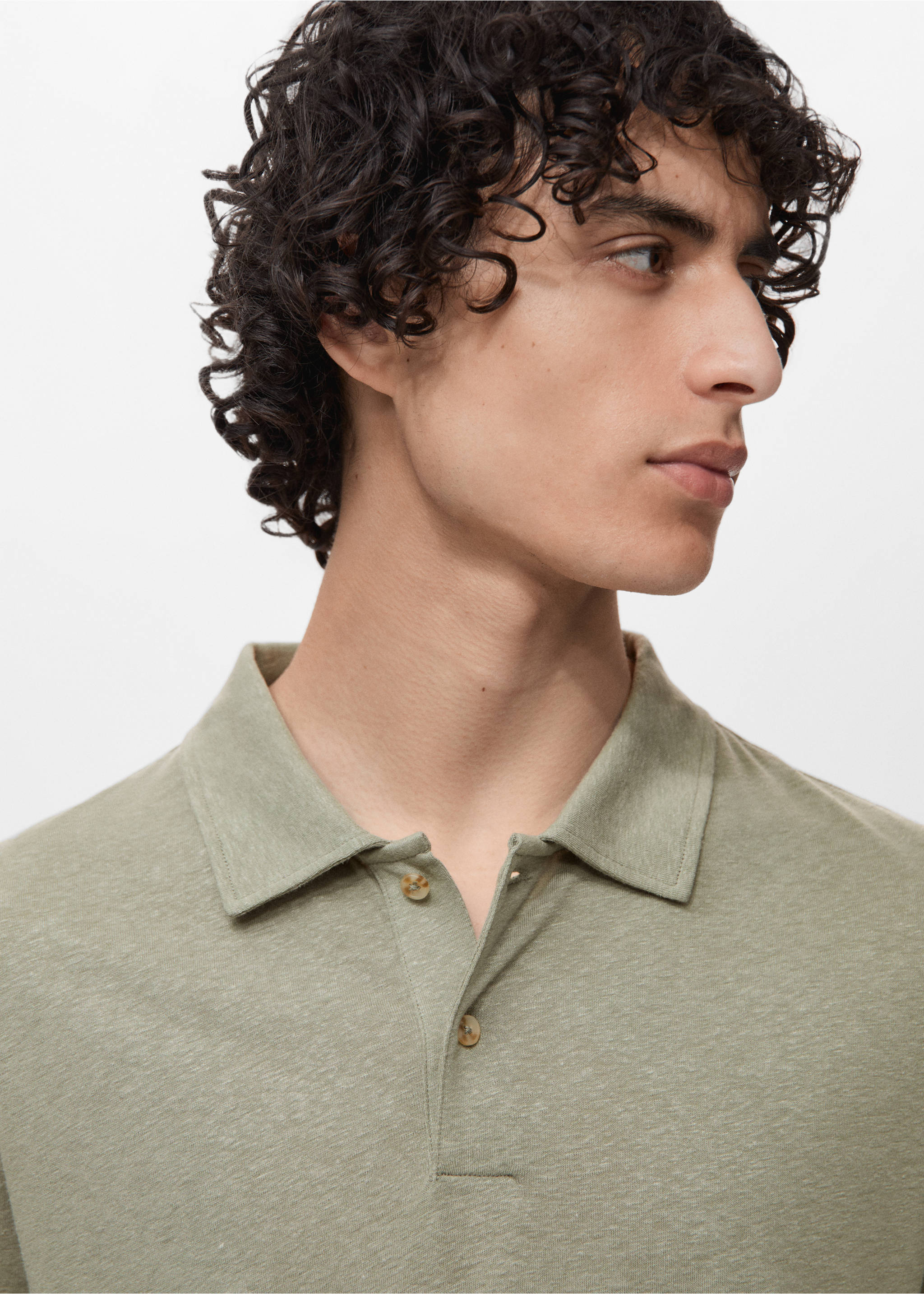 Polo lino slim-fit - Dettaglio dell'articolo 1, Verde medio. Ref: 17091226-00.