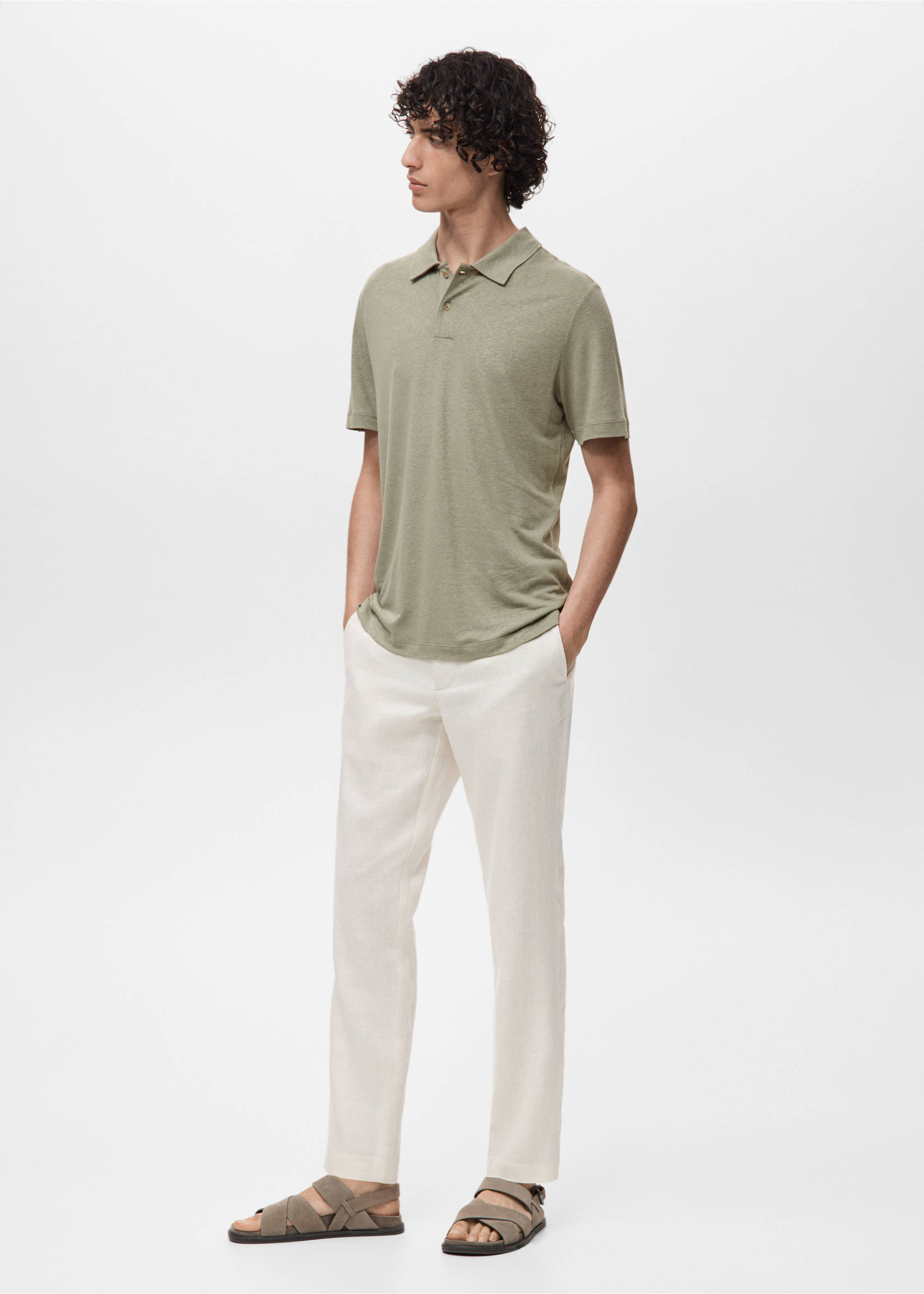 Polo lino slim-fit - Dettaglio dell'articolo 2, Verde medio. Ref: 17091226-00.