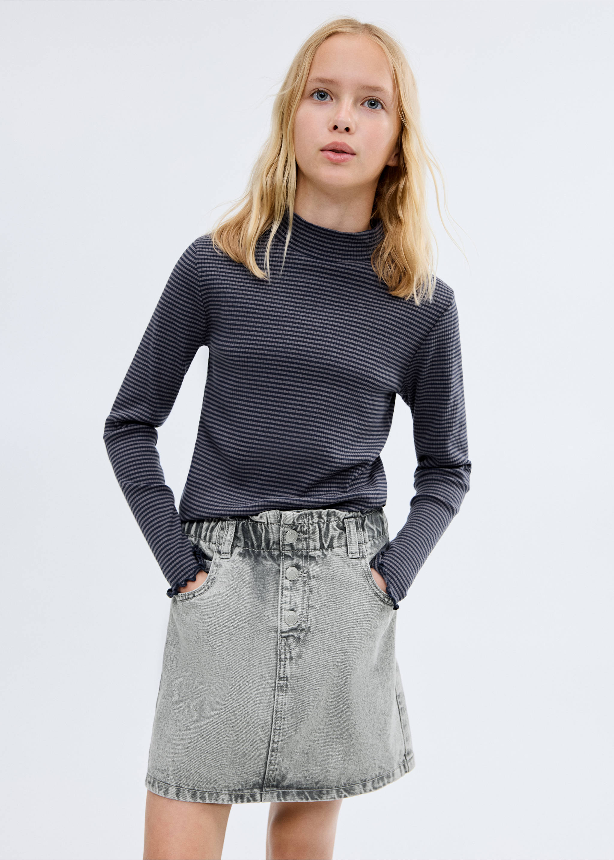 Denim paperbag skirt - Medium plane, Denim Grey. Ref: 17091227-00.