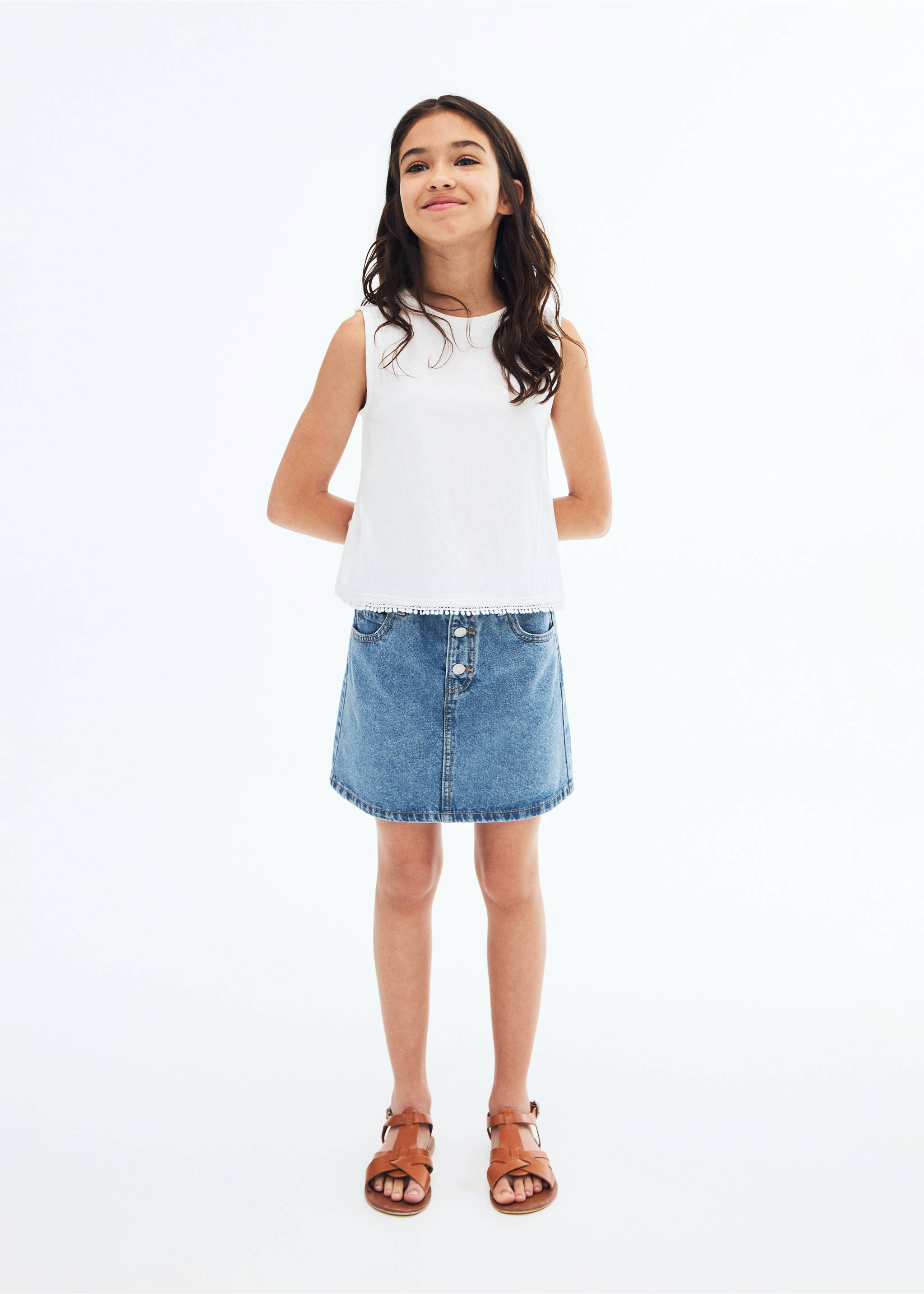 Denim paperbag skirt - General plane, Medium Blue. Ref: 17091227-00.