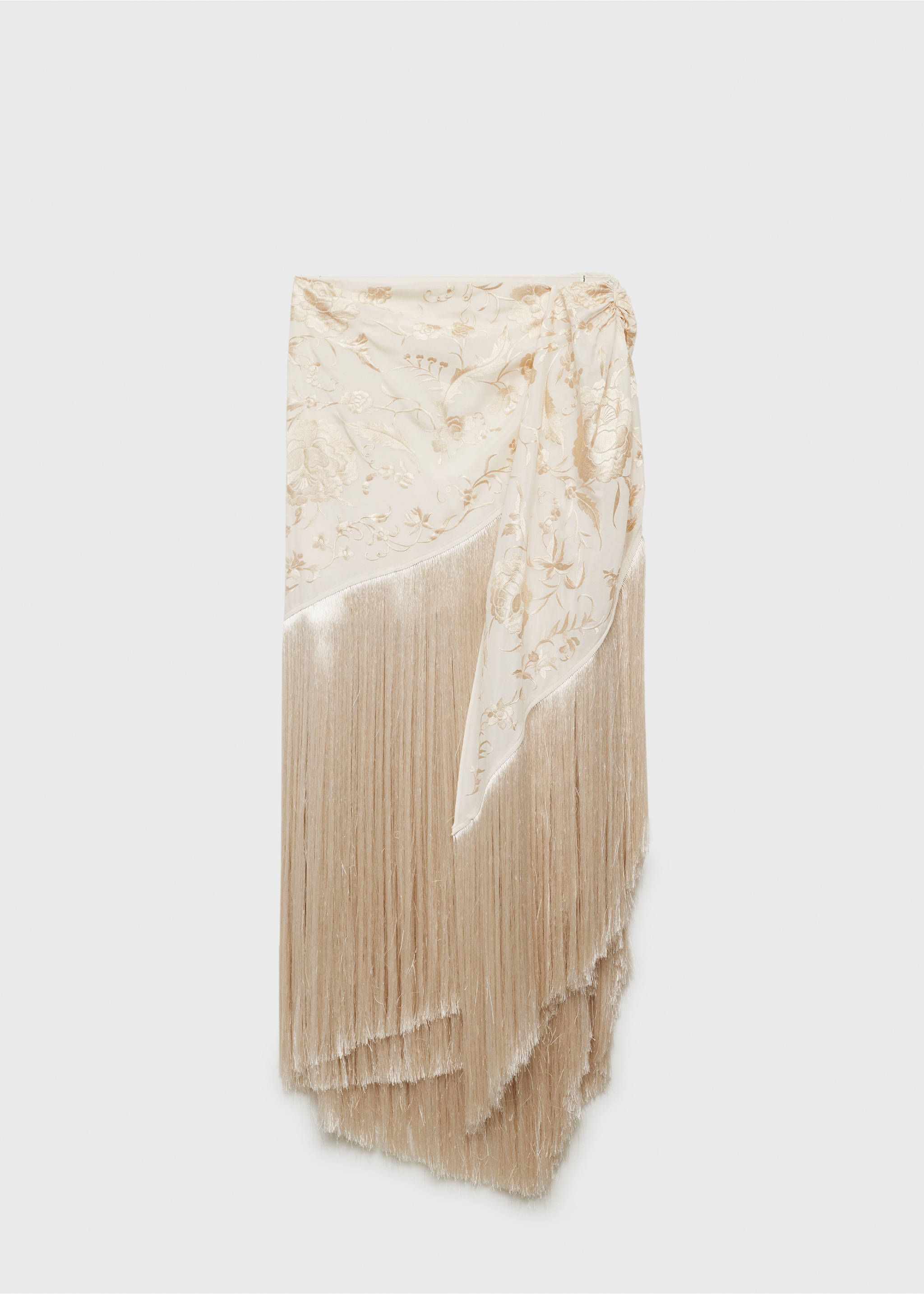 Pareo-style skirt with embroidered fringe - Article without model, Ecru. Ref: 17091229-00.