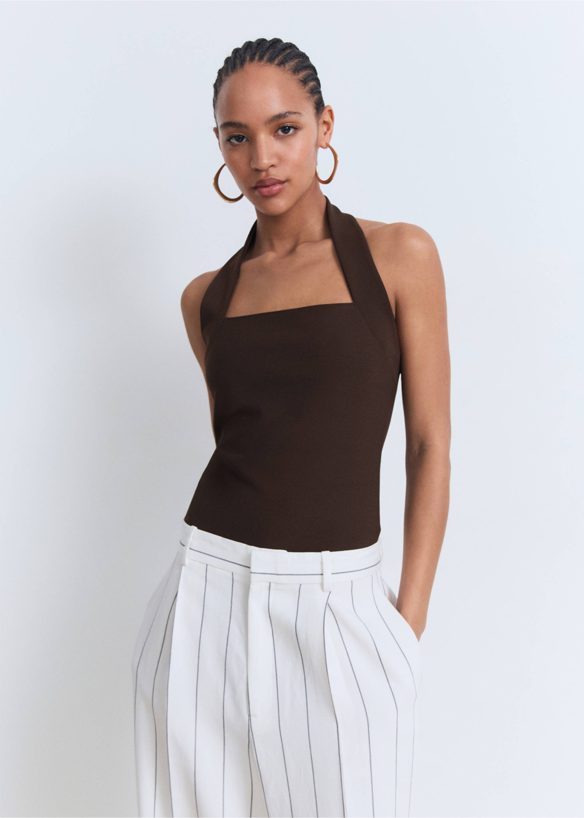 Top escote halter - Plano medio, Marrón. Ref: 17091242-00.