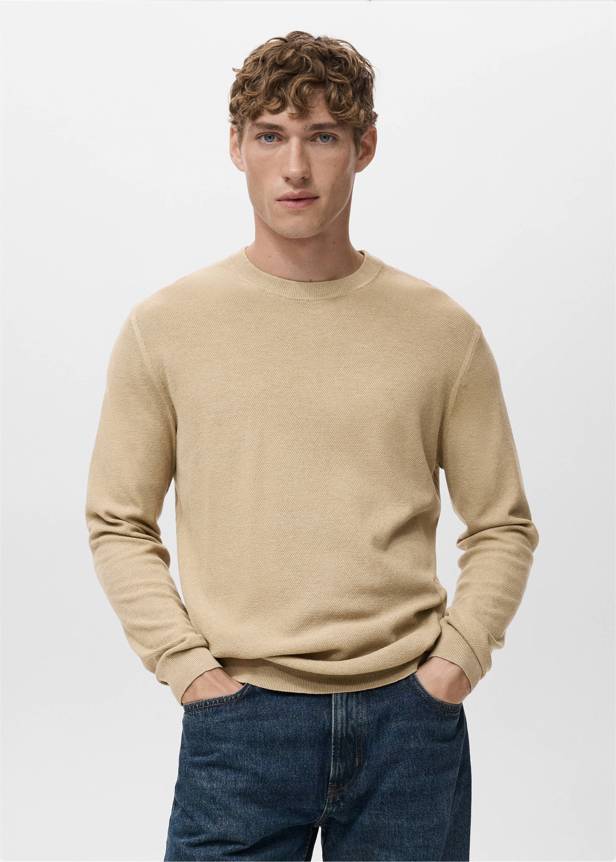 Fine-knit sweater - Medium plane, Beige. Ref: 17091244-00.