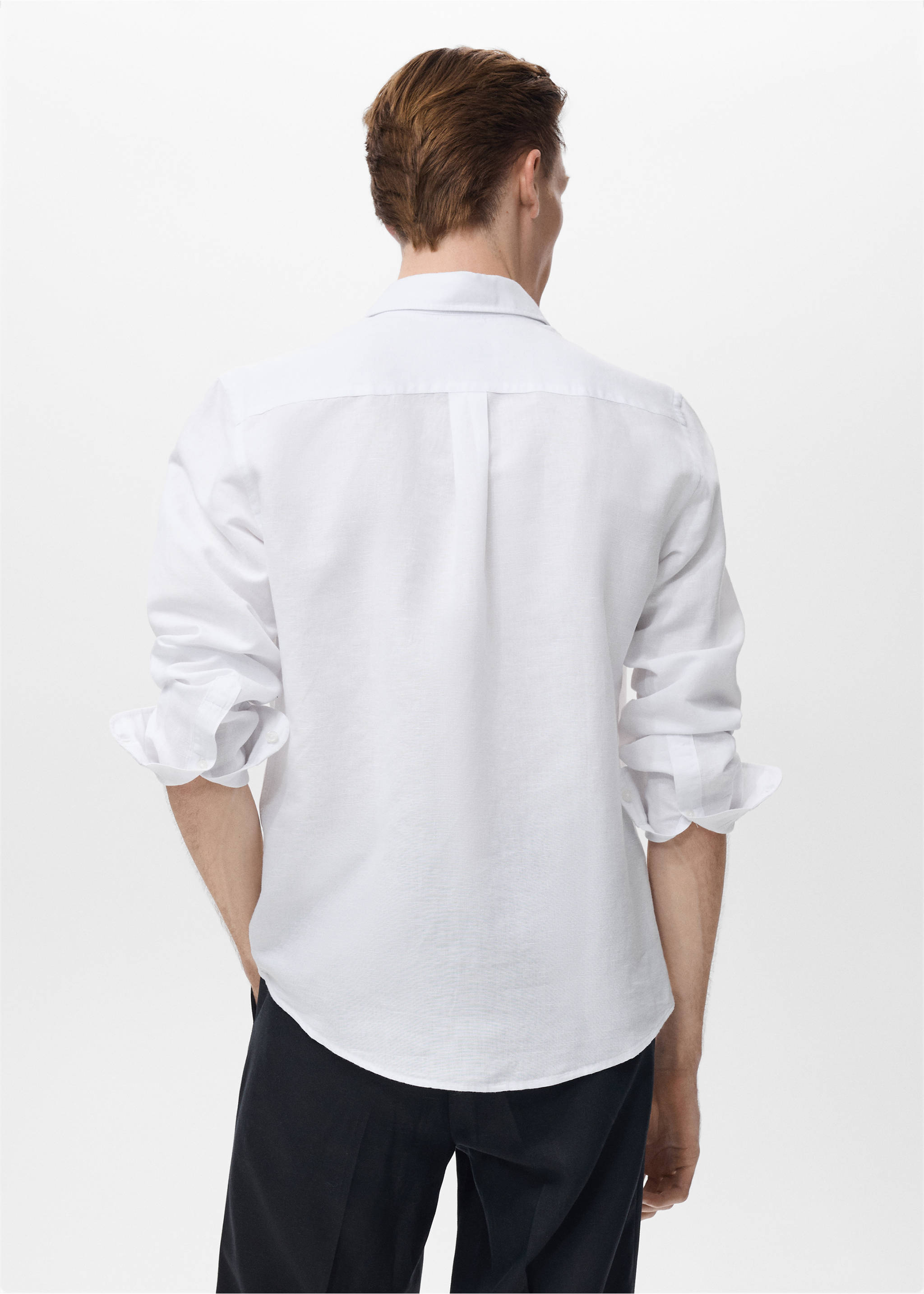 Pocket linen shirt - Reverse of the article, White. Ref: 17091247-00.