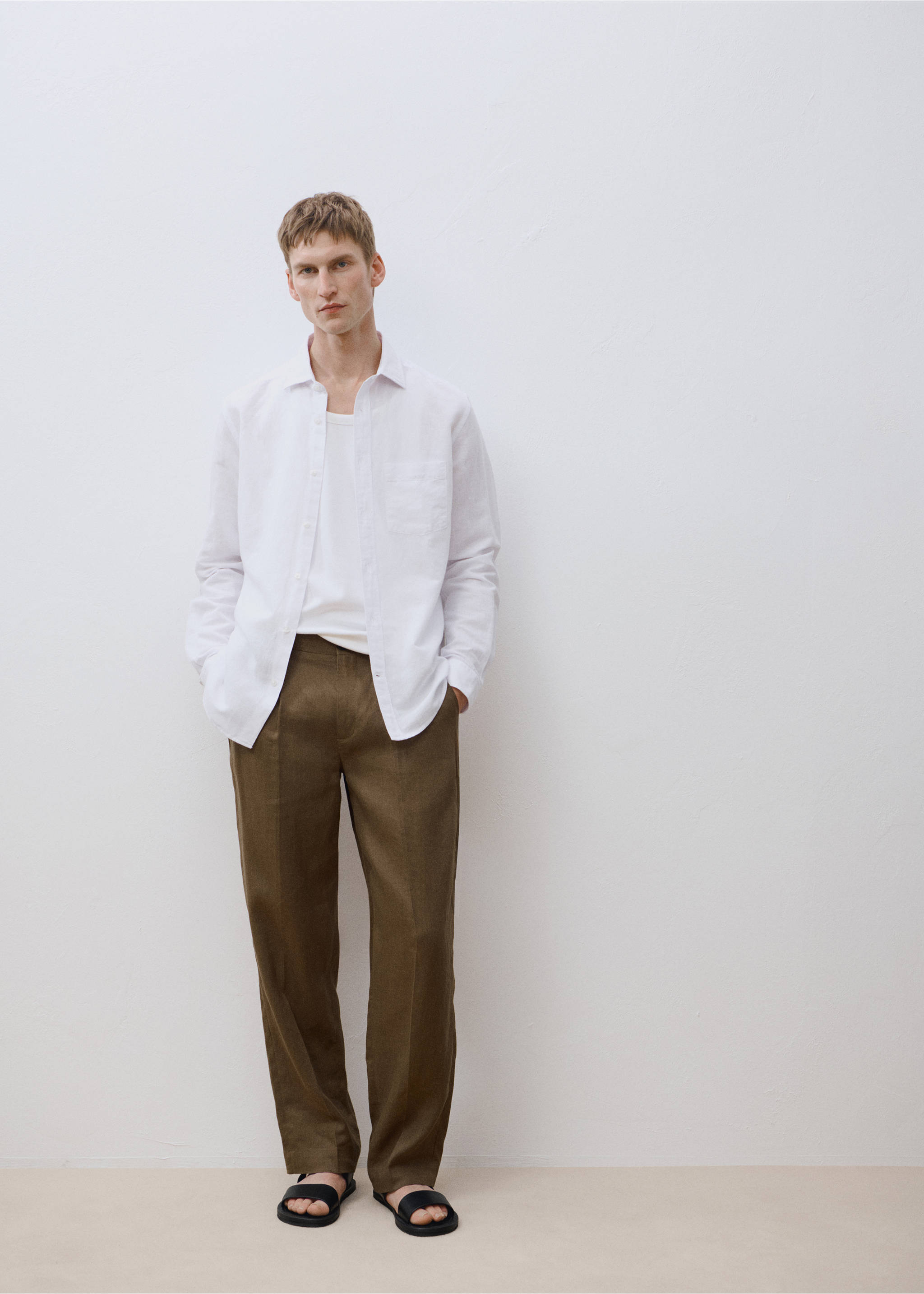 Pocket linen shirt - Details of the article 5, White. Ref: 17091247-00.