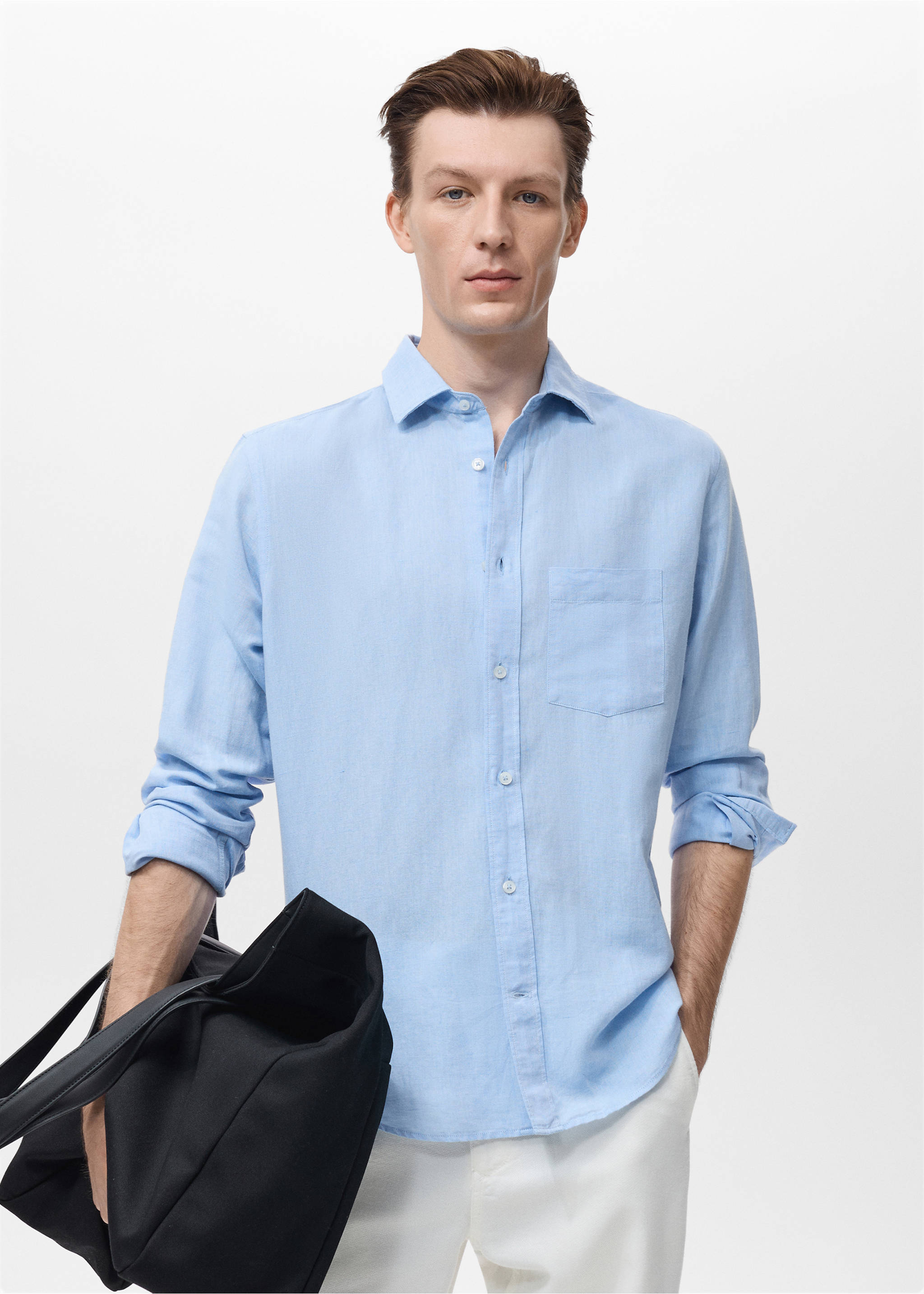 Pocket linen shirt - Medium plane, Sky Blue. Ref: 17091247-00.