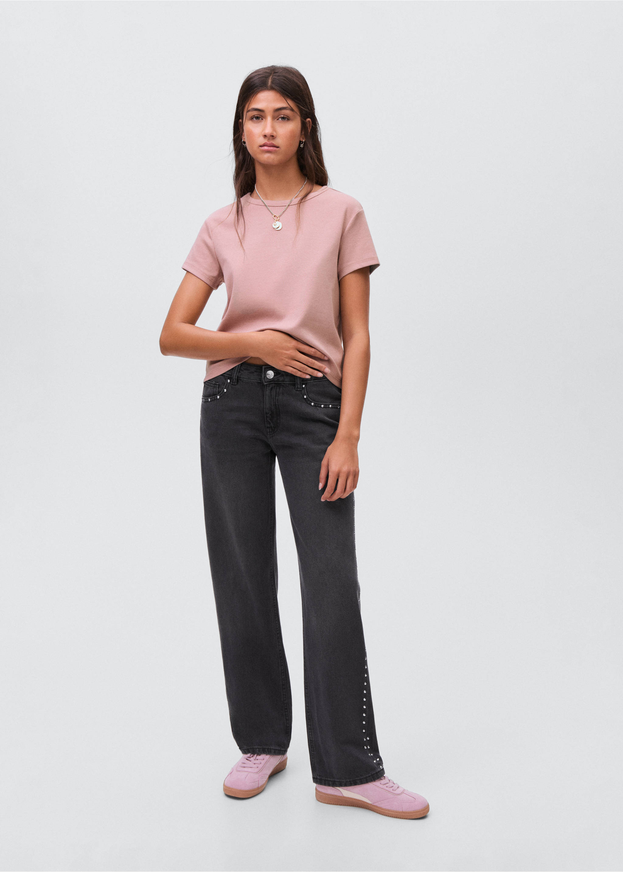Jeans straight Nieten - Allgemeine Ansicht, Black denim. Ref: 17091256-00.
