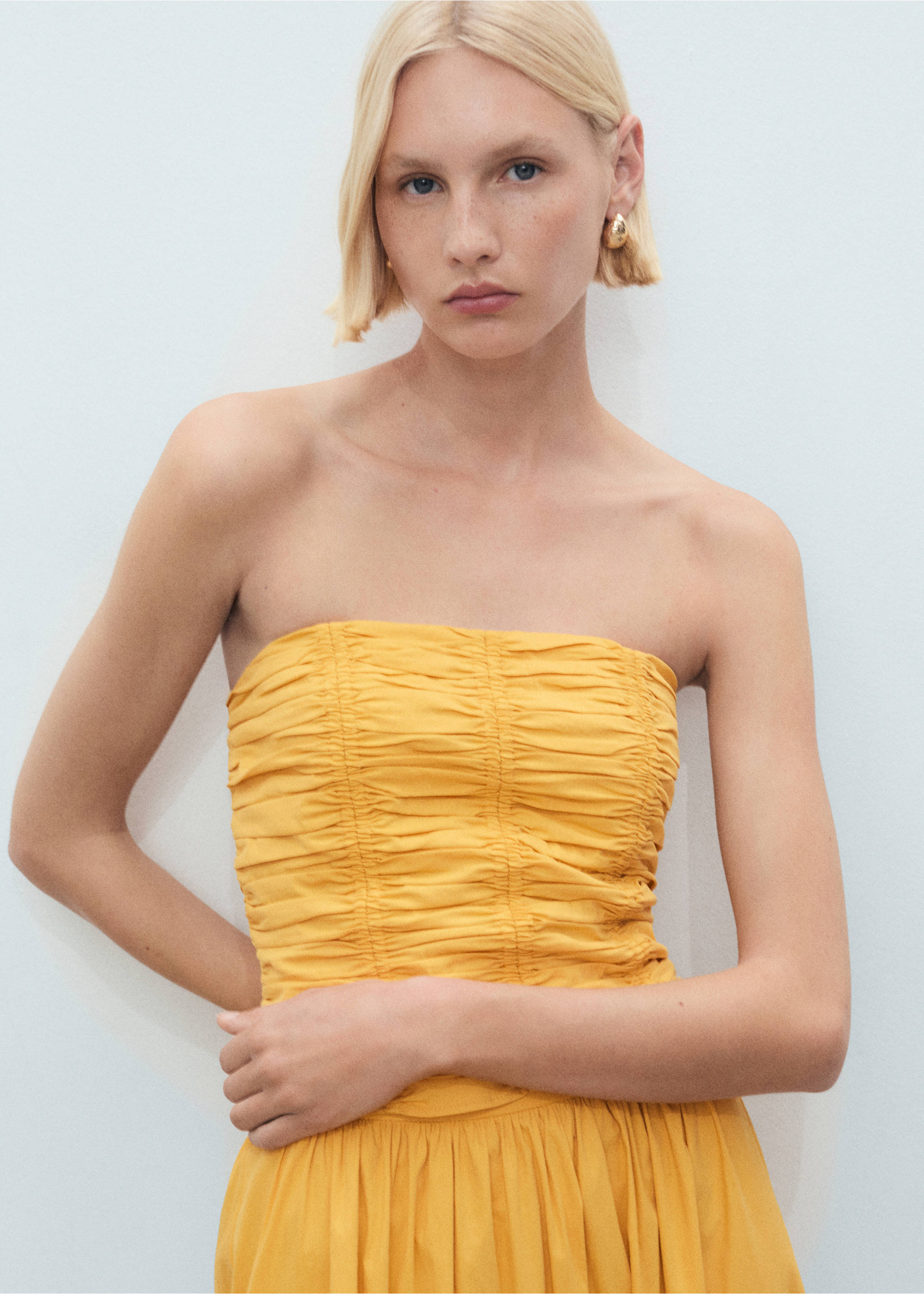 Ruched strapless top - Medium plane, Mustard. Ref: 17091259-00.