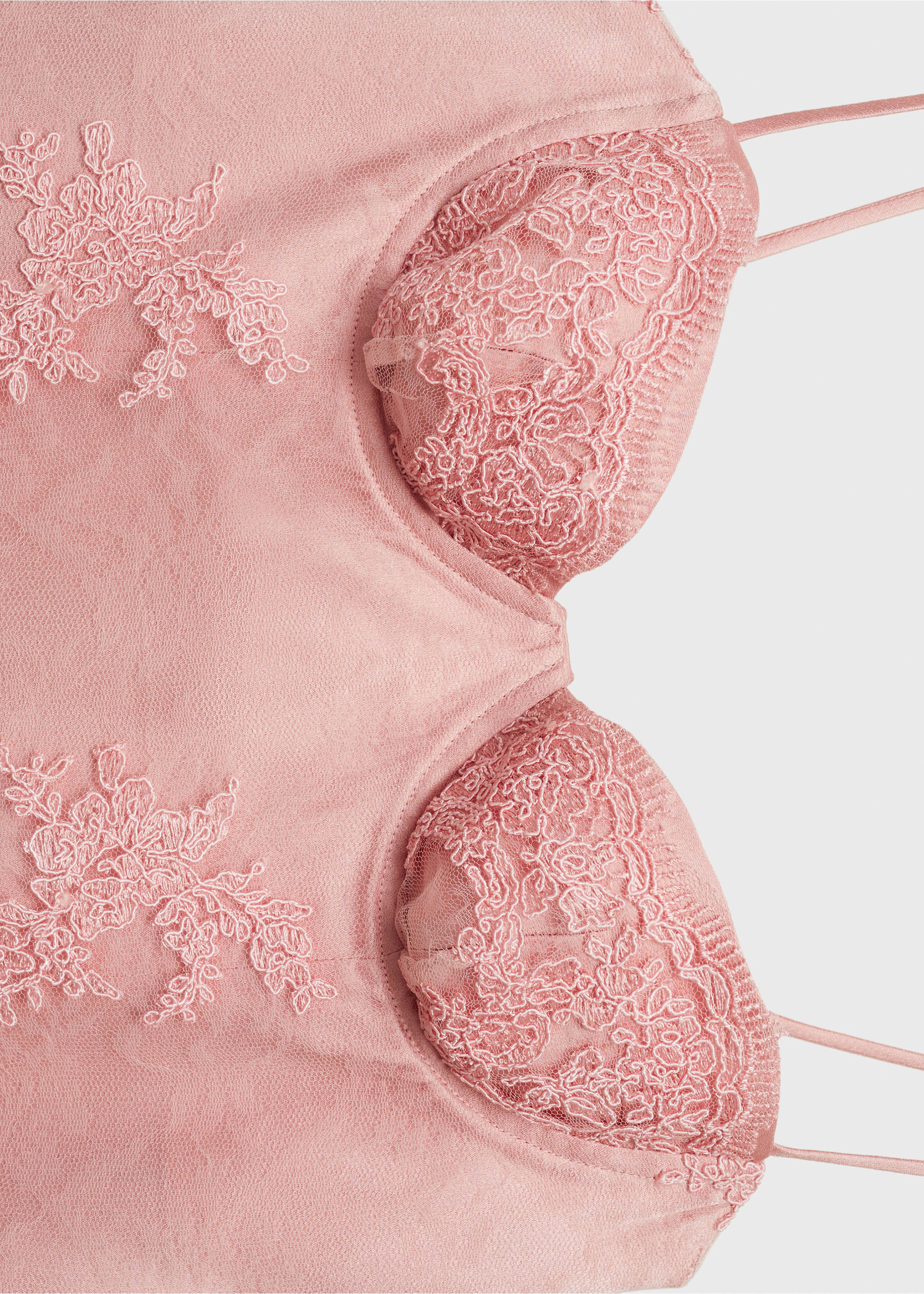 Lace dress with structured neckline - Details of the article 8, Pastel Pink. Ref: 17091263-00.