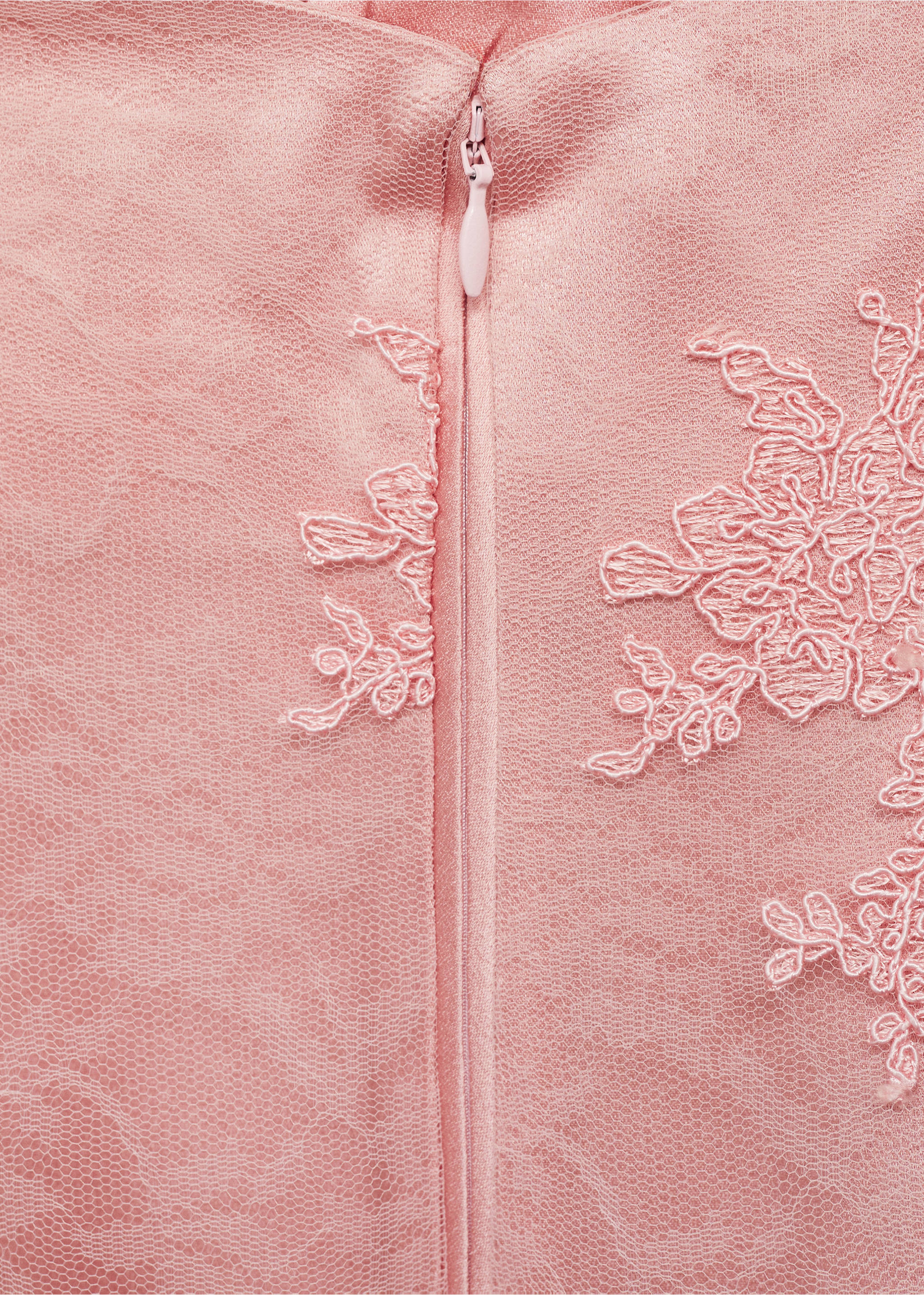 Lace dress with structured neckline - Details of the article 0, Pastel Pink. Ref: 17091263-00.