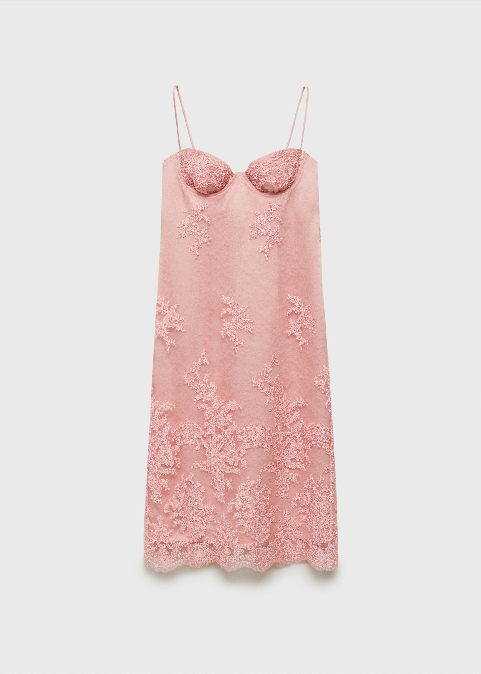 Lace dress with structured neckline - Article without model, Pastel Pink. Ref: 17091263-00.