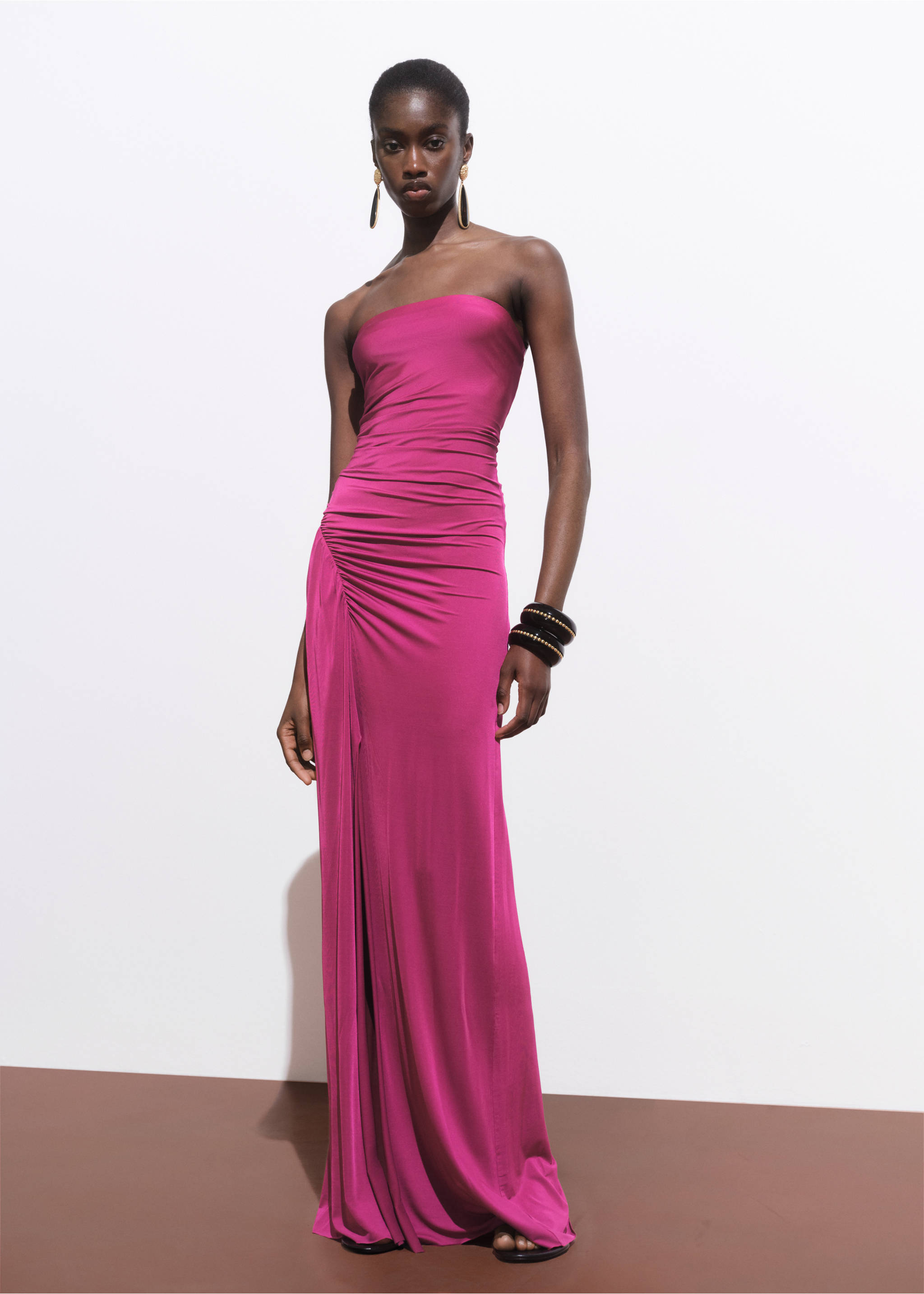 Draped strapless dress - General plane, Fuchsia. Ref: 17091270-00.