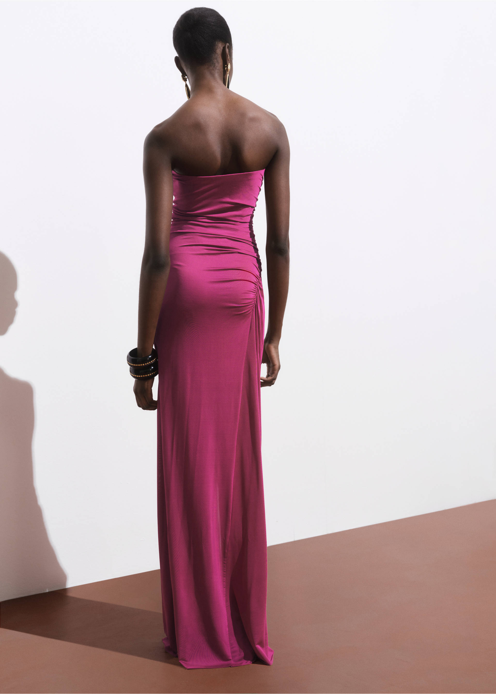 Draped strapless dress - Reverse of the article, Fuchsia. Ref: 17091270-00.