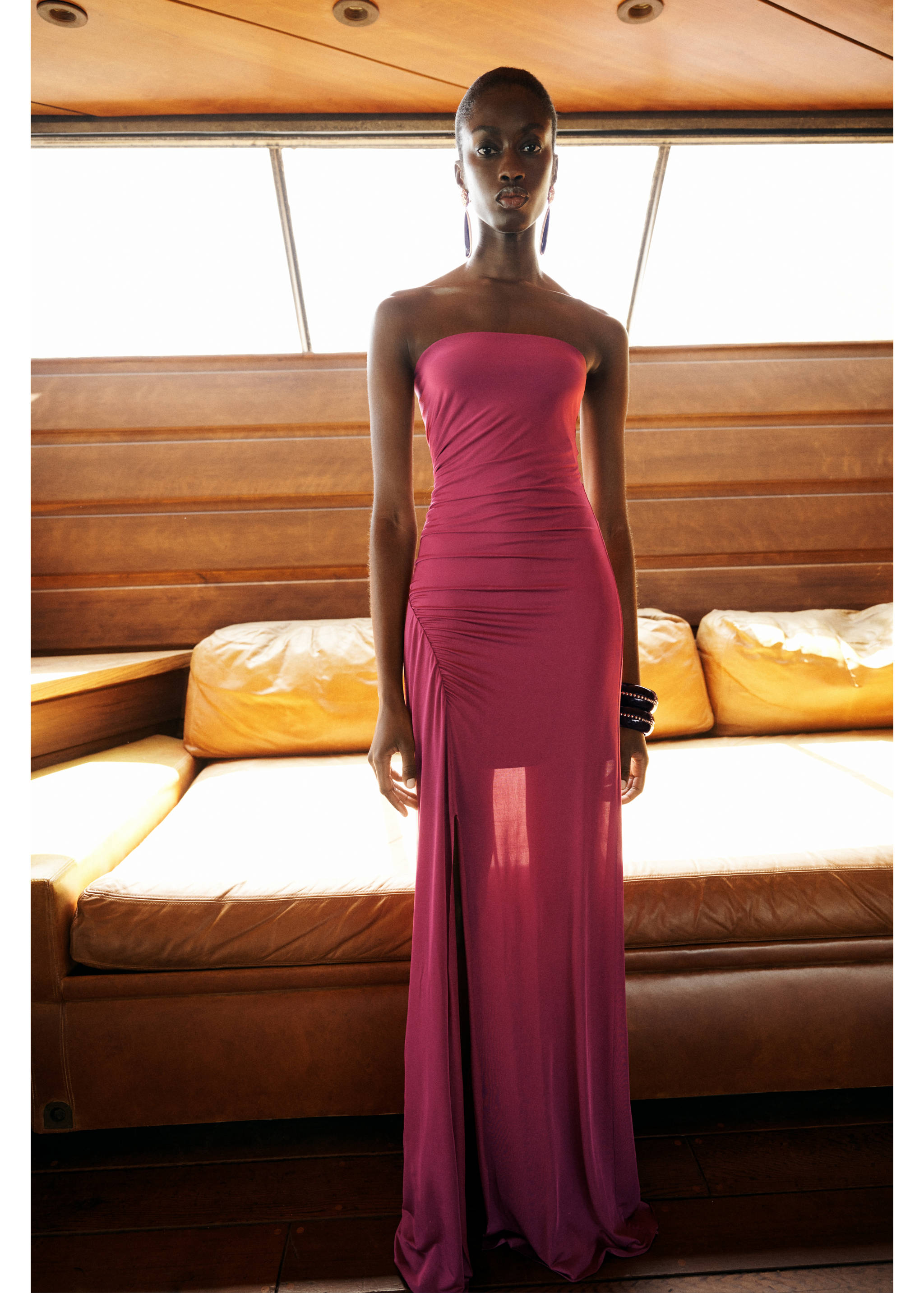 Draped strapless dress - Details of the article 3, Fuchsia. Ref: 17091270-00.