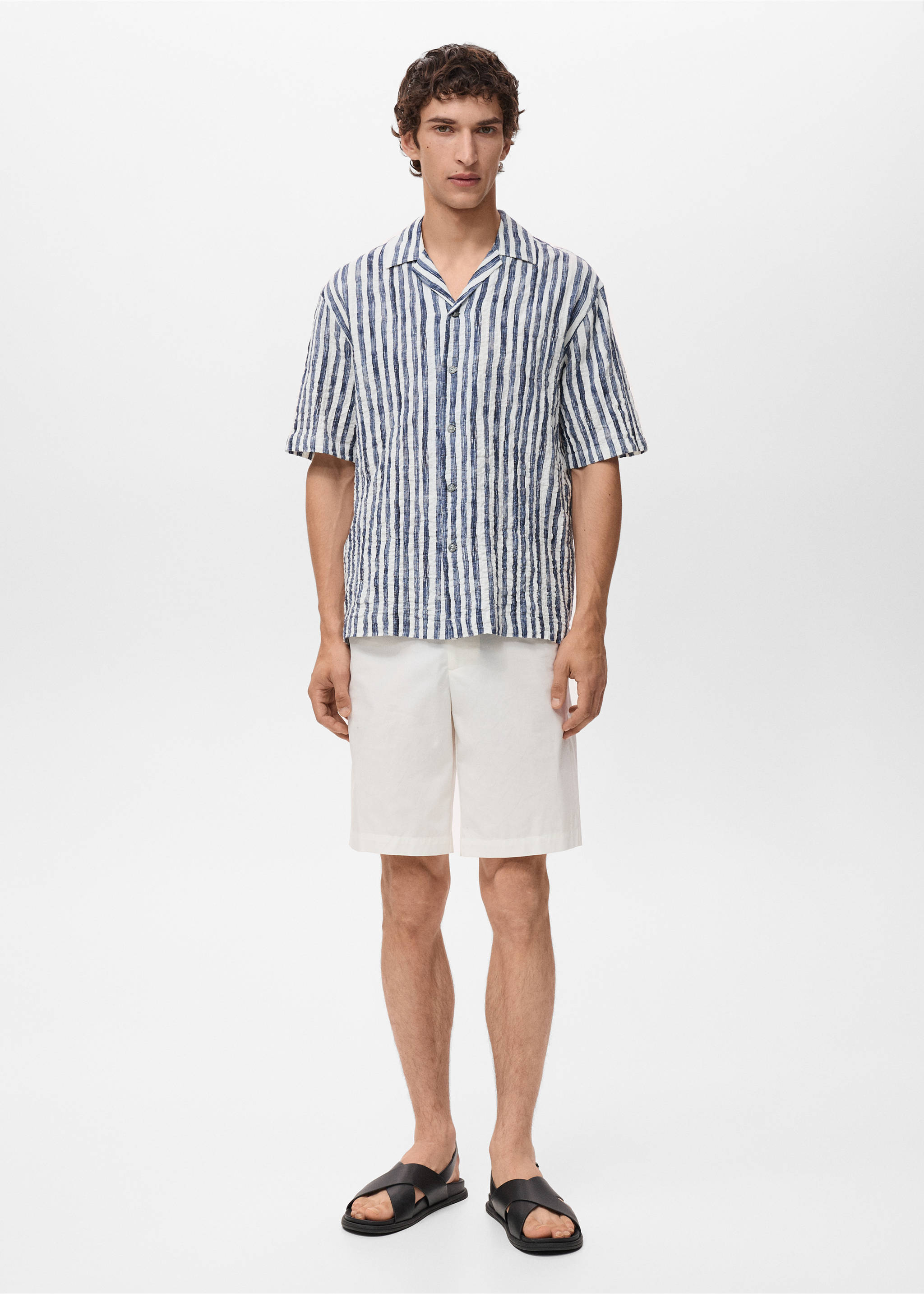 Short-sleeved striped cotton shirt - General plane, Blue. Ref: 17091276-00.