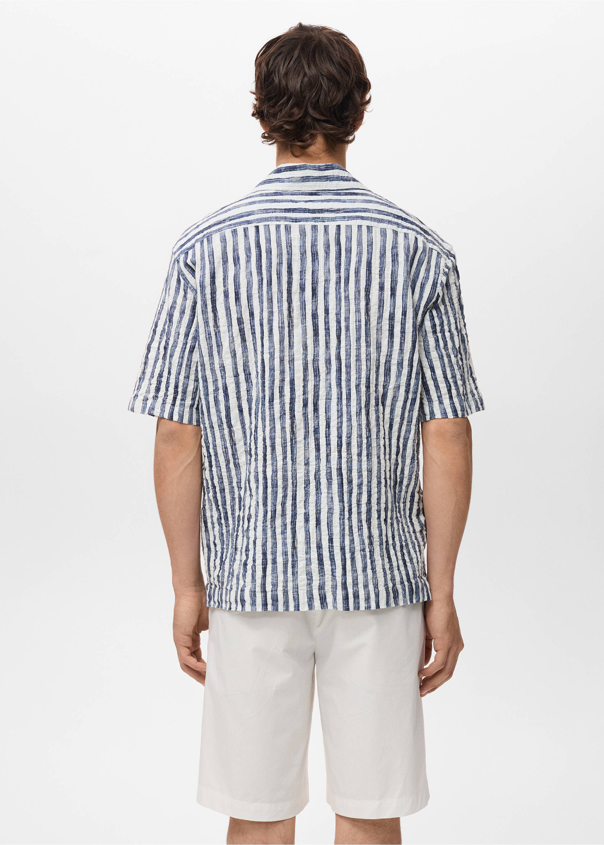 Short-sleeved striped cotton shirt - Reverse of the article, Blue. Ref: 17091276-00.