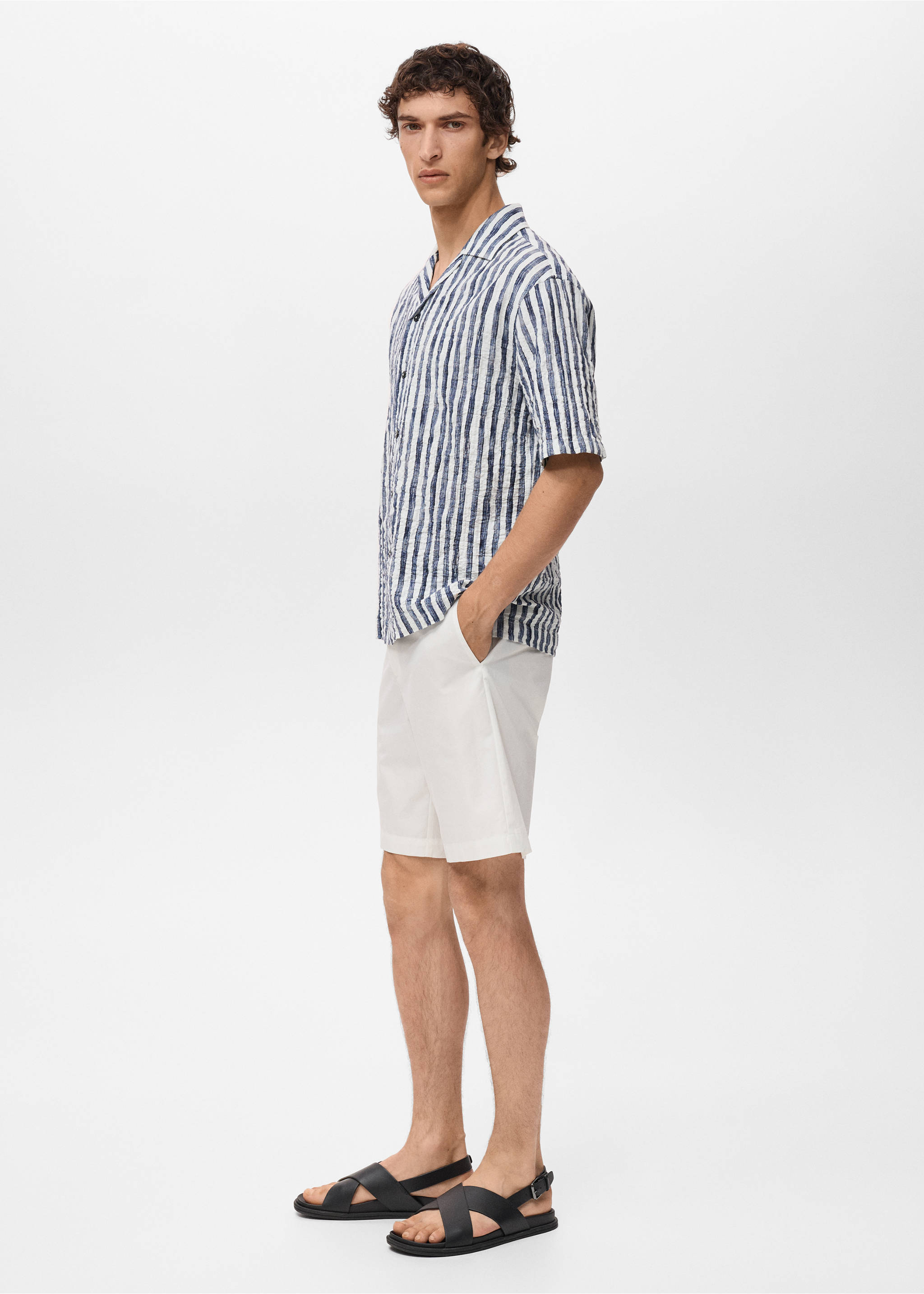 Short-sleeved striped cotton shirt - Details of the article 2, Blue. Ref: 17091276-00.