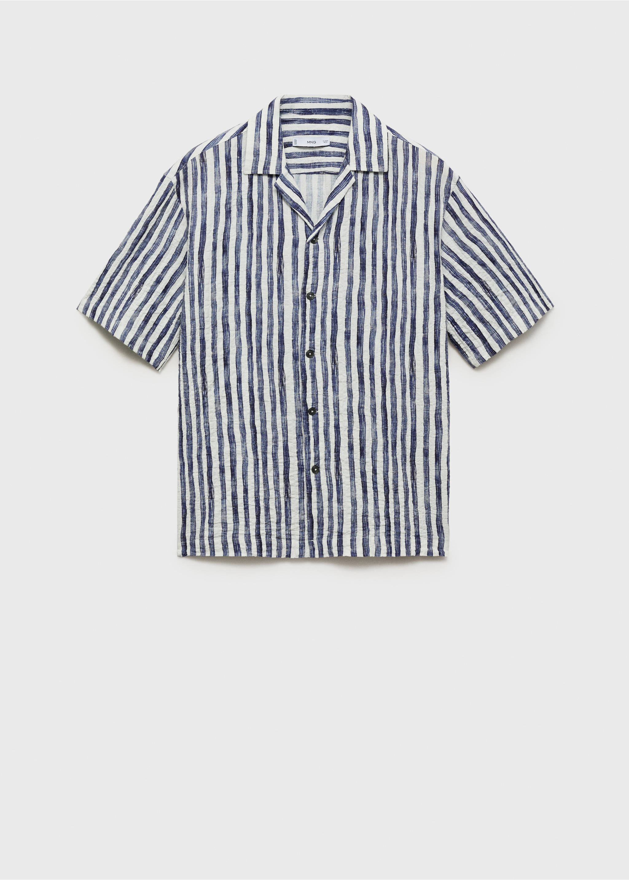Short-sleeved striped cotton shirt - Article without model, Blue. Ref: 17091276-00.
