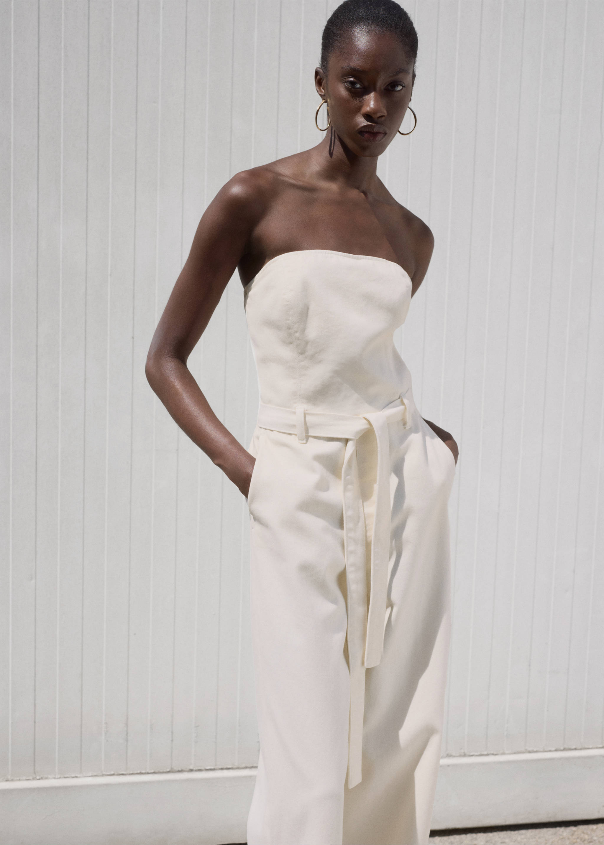 Spijkerjumpsuit met ceintuur - Middenvlak, Wit. Ref: 17091279-00.