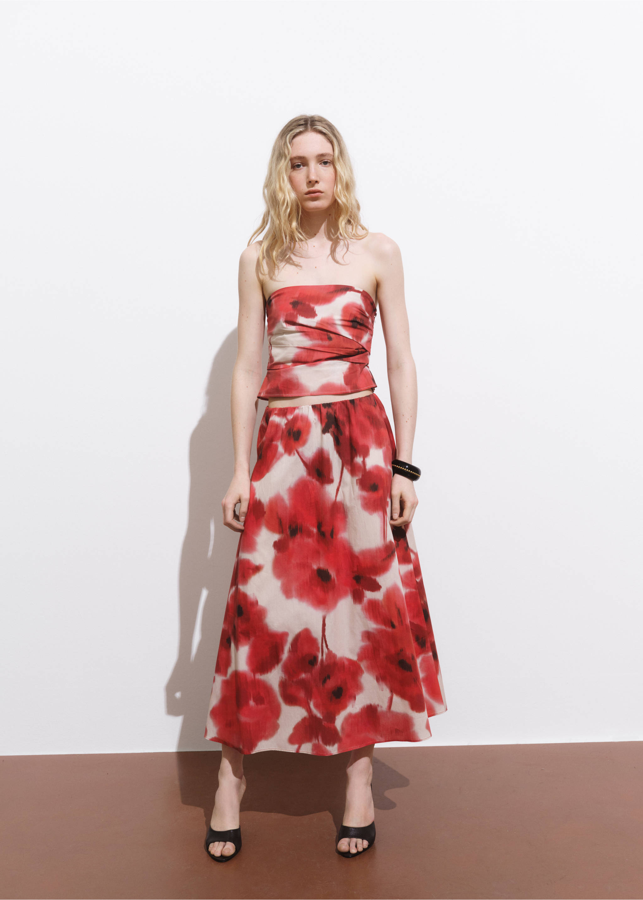Floral-print bandeau top - General plane, Ecru. Ref: 17091287-00.