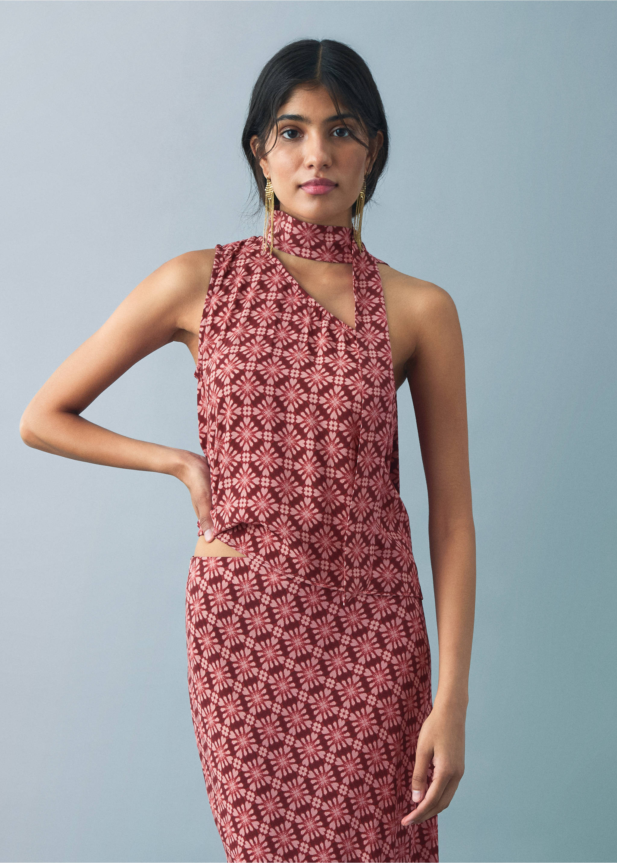 Asymmetrical blouse with bow at the neck - Details of the article 1, Pastel Pink. Ref: 17091288-00.