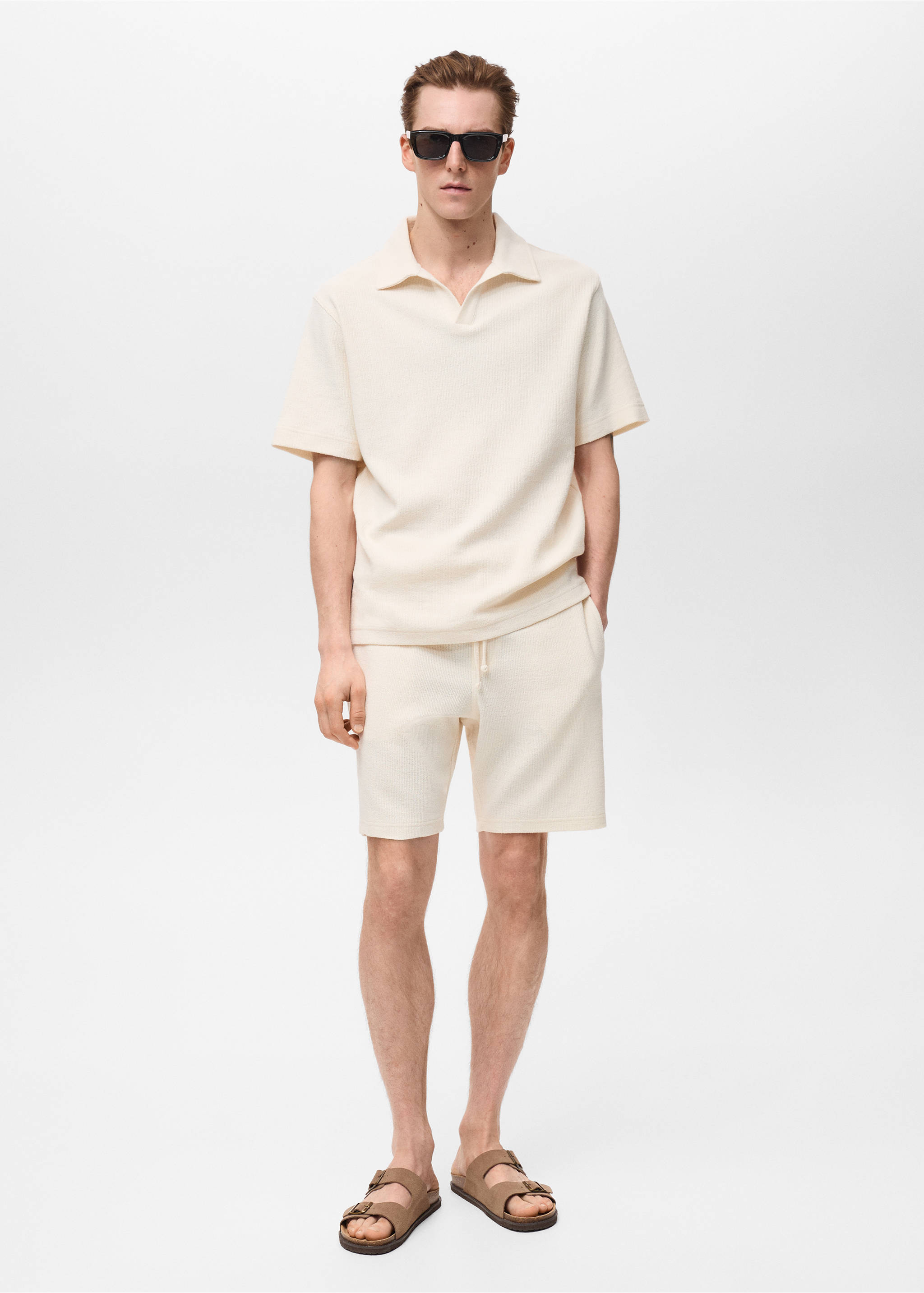 Regular-fit textured polo shirt - General plane, Ecru. Ref: 17091290-00.