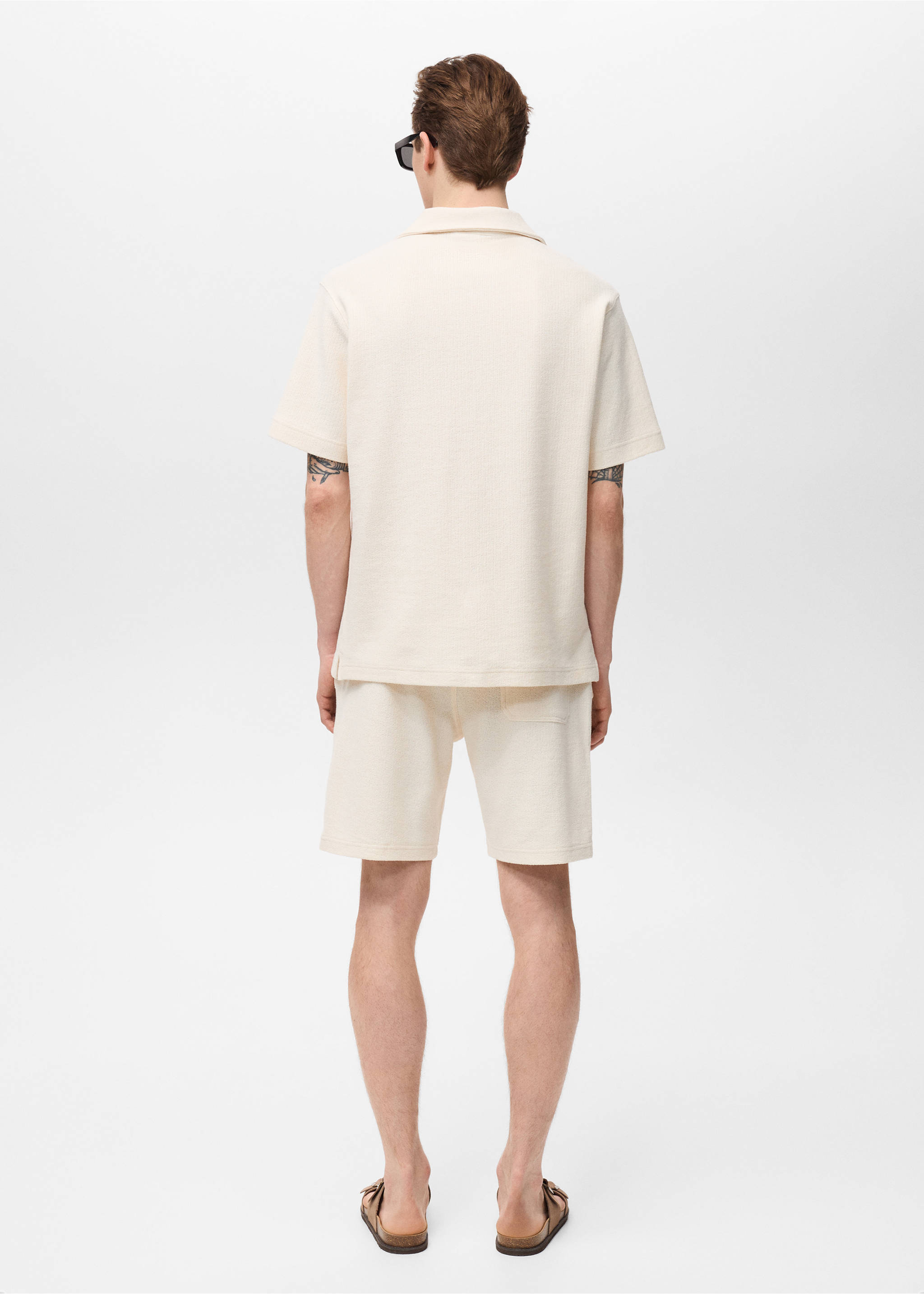 Regular-fit textured polo shirt - Reverse of the article, Ecru. Ref: 17091290-00.