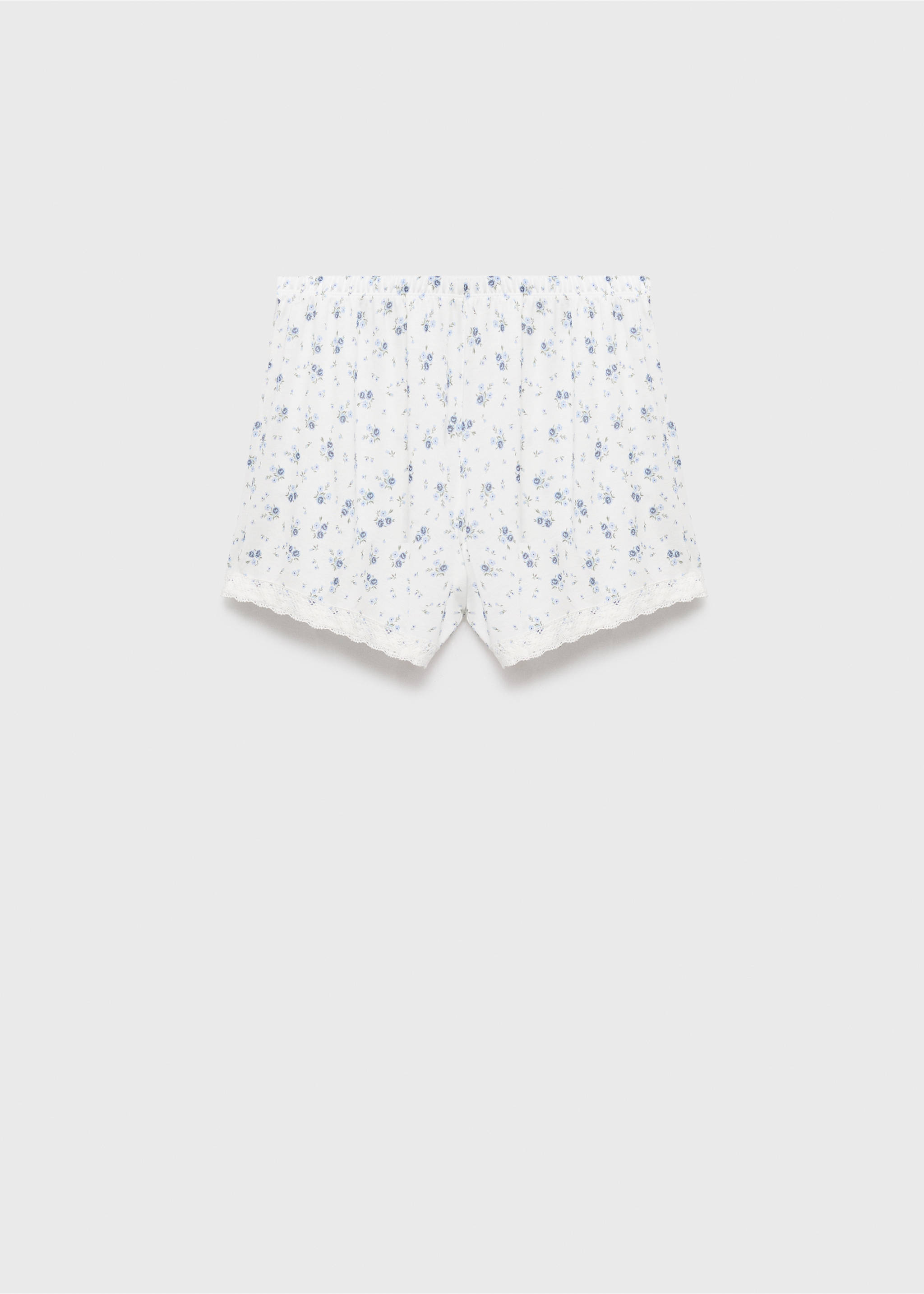 Floral-print pyjama shorts with lace trim - Article without model, White. Ref: 17091523-00.