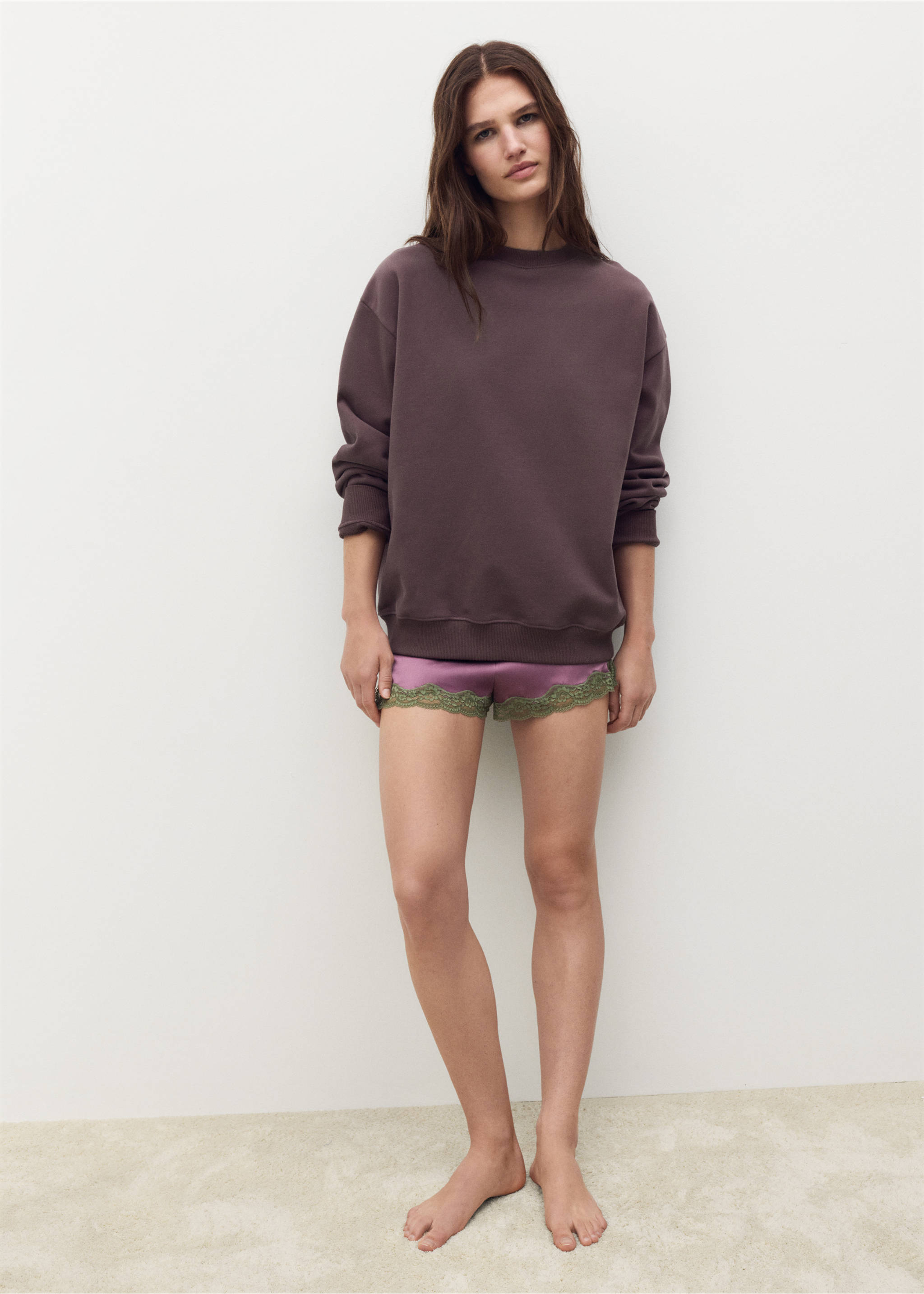 Plain organic cotton sweatshirt - General plane, Dark Red. Ref: 17091524-00.