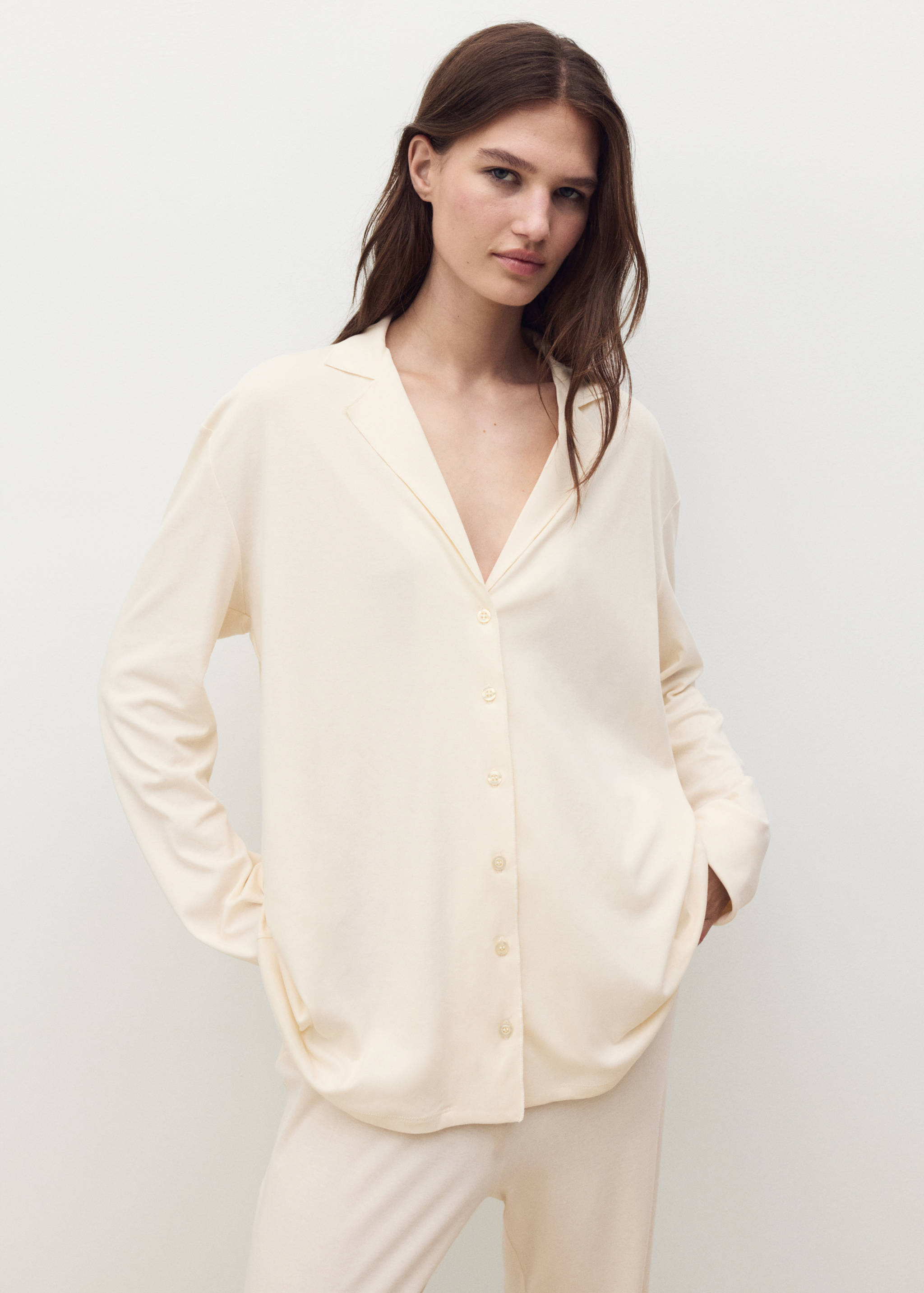 Camisa pijama algodón liso - Plano medio