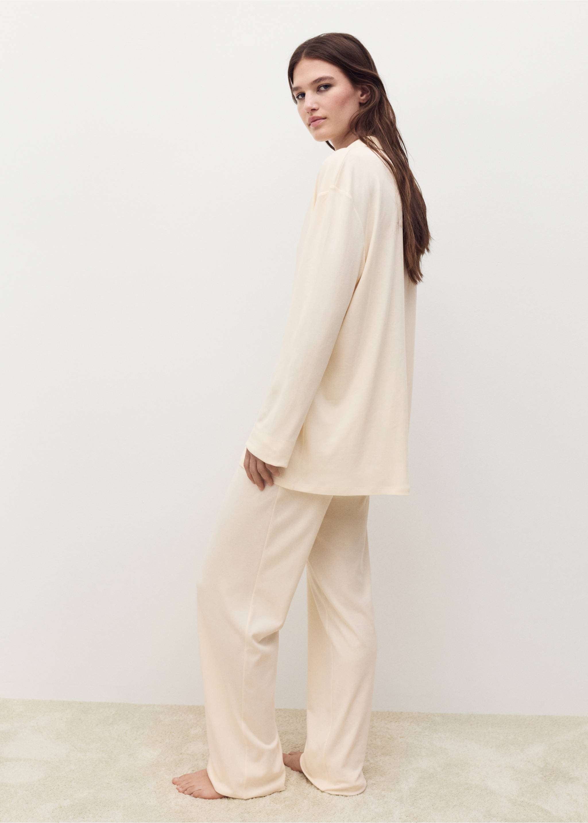 Plain cotton pyjama shirt - Reverse of the article, Vanilla. Ref: 17091542-00.